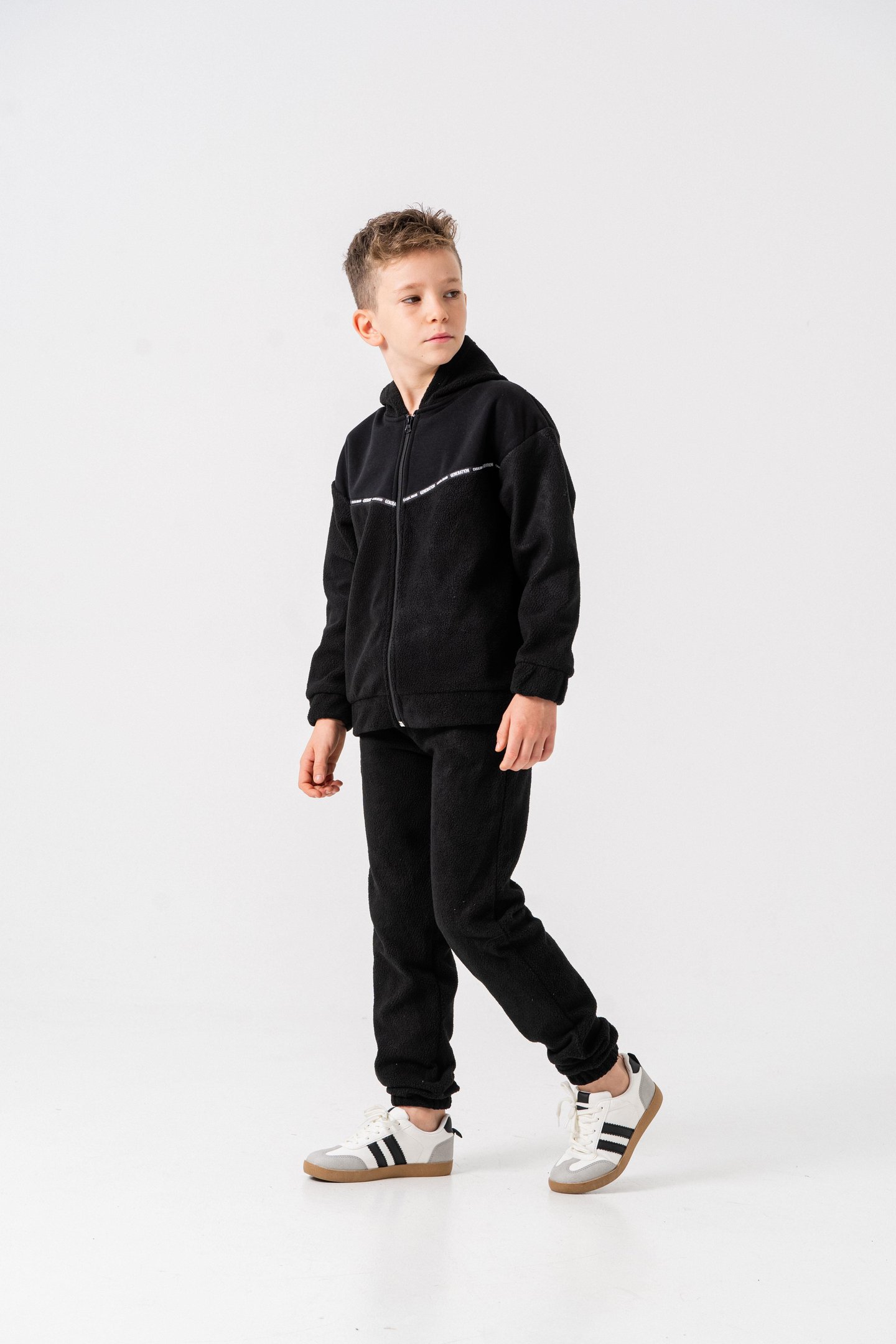 Generation Casual Brand Yazılı Şerit Baskılı Polar Erkek Çocuk Alt-Üst Eşofman Takımı