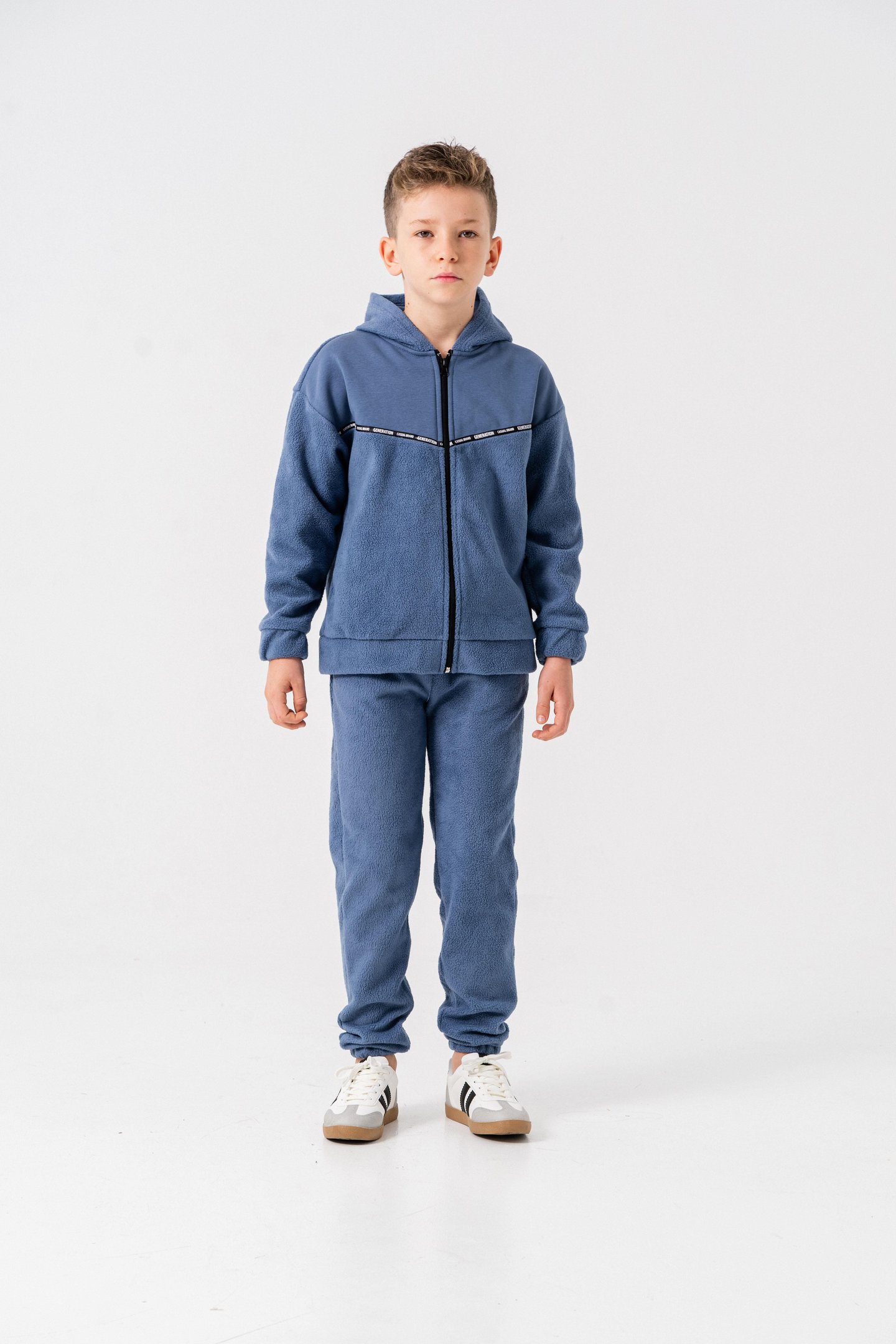 Generation Casual Brand Yazılı Şerit Baskılı Polar Erkek Çocuk Alt-Üst Eşofman Takımı