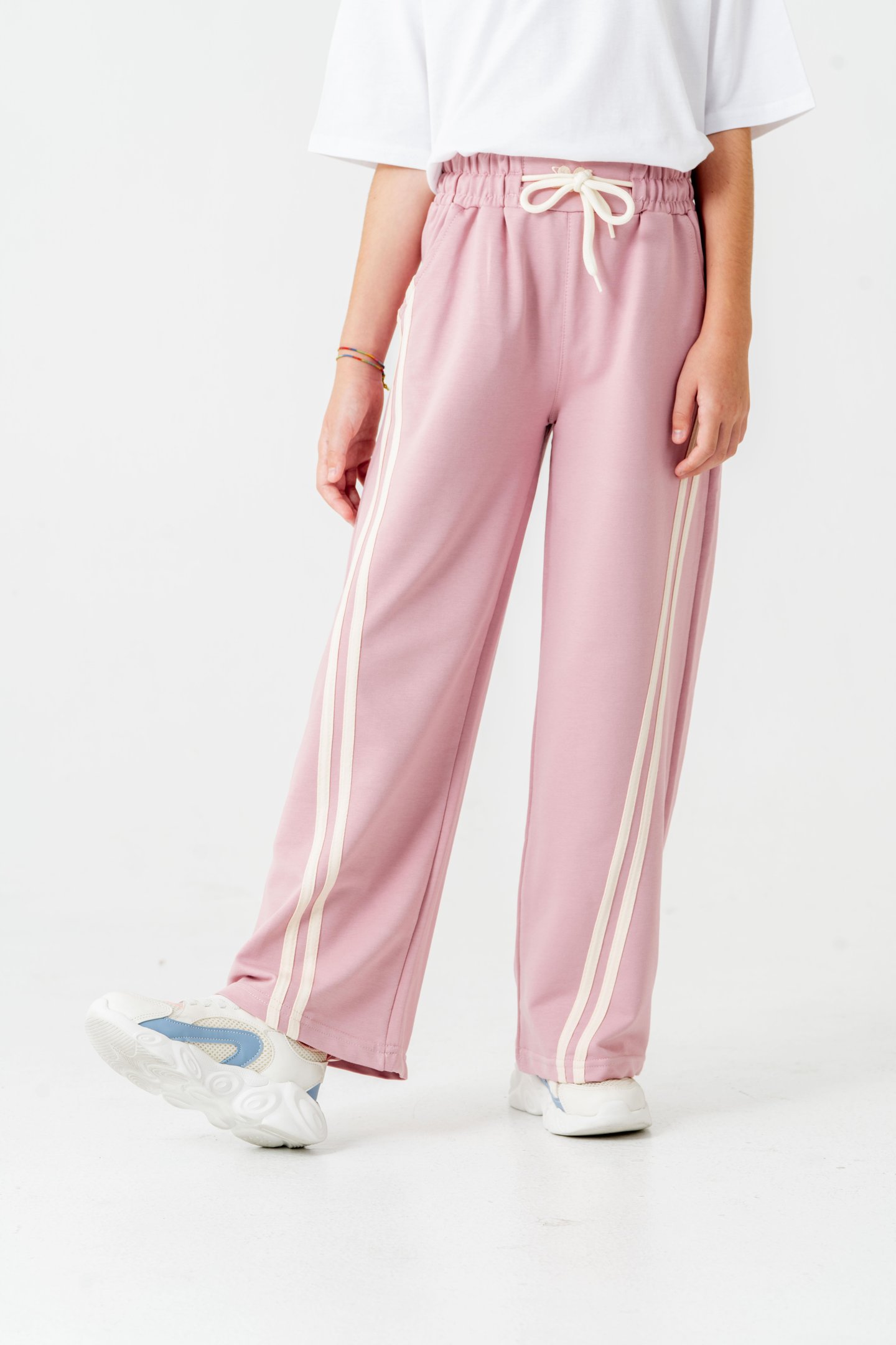 Geniş Paçalı Balık Sırtı Yanları Şeritli Kız Çocuk Eşofman Altı