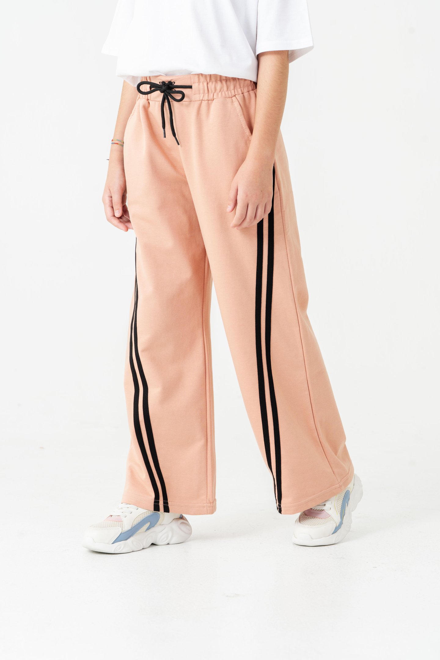 Geniş Paçalı Balık Sırtı Yanları Şeritli Kız Çocuk Eşofman Altı