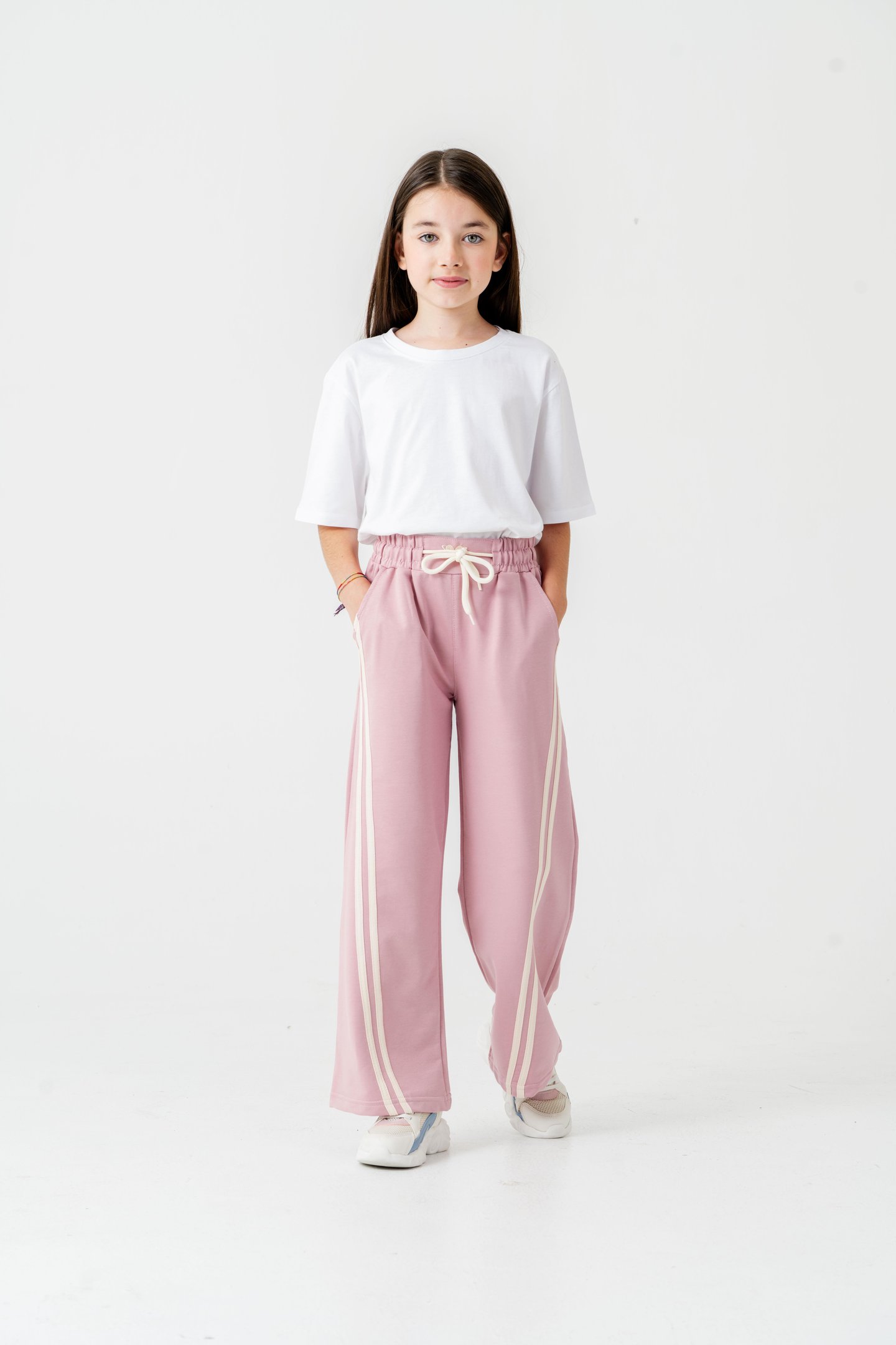 Geniş Paçalı Balık Sırtı Yanları Şeritli Kız Çocuk Eşofman Altı