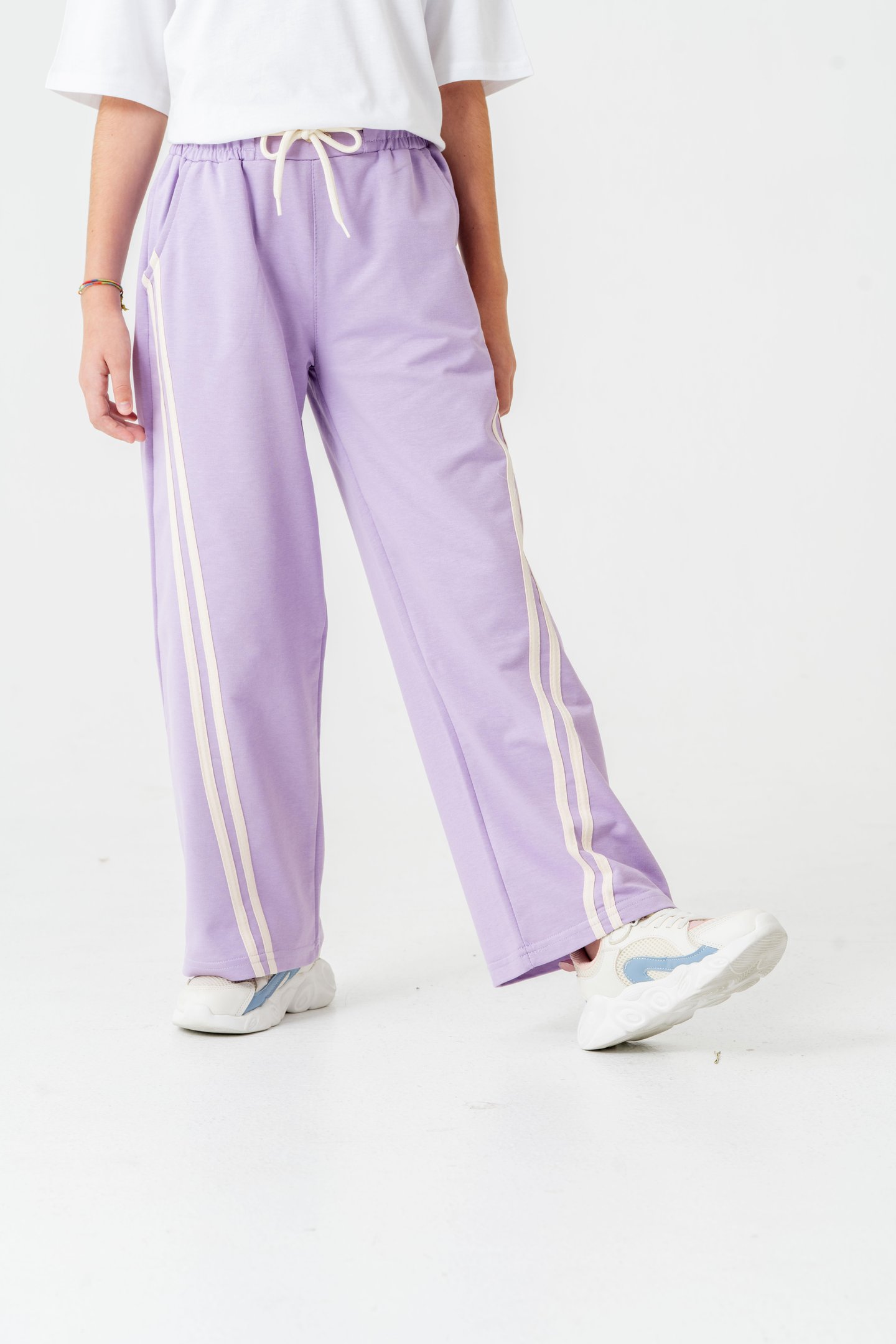 Geniş Paçalı Balık Sırtı Yanları Şeritli Kız Çocuk Eşofman Altı