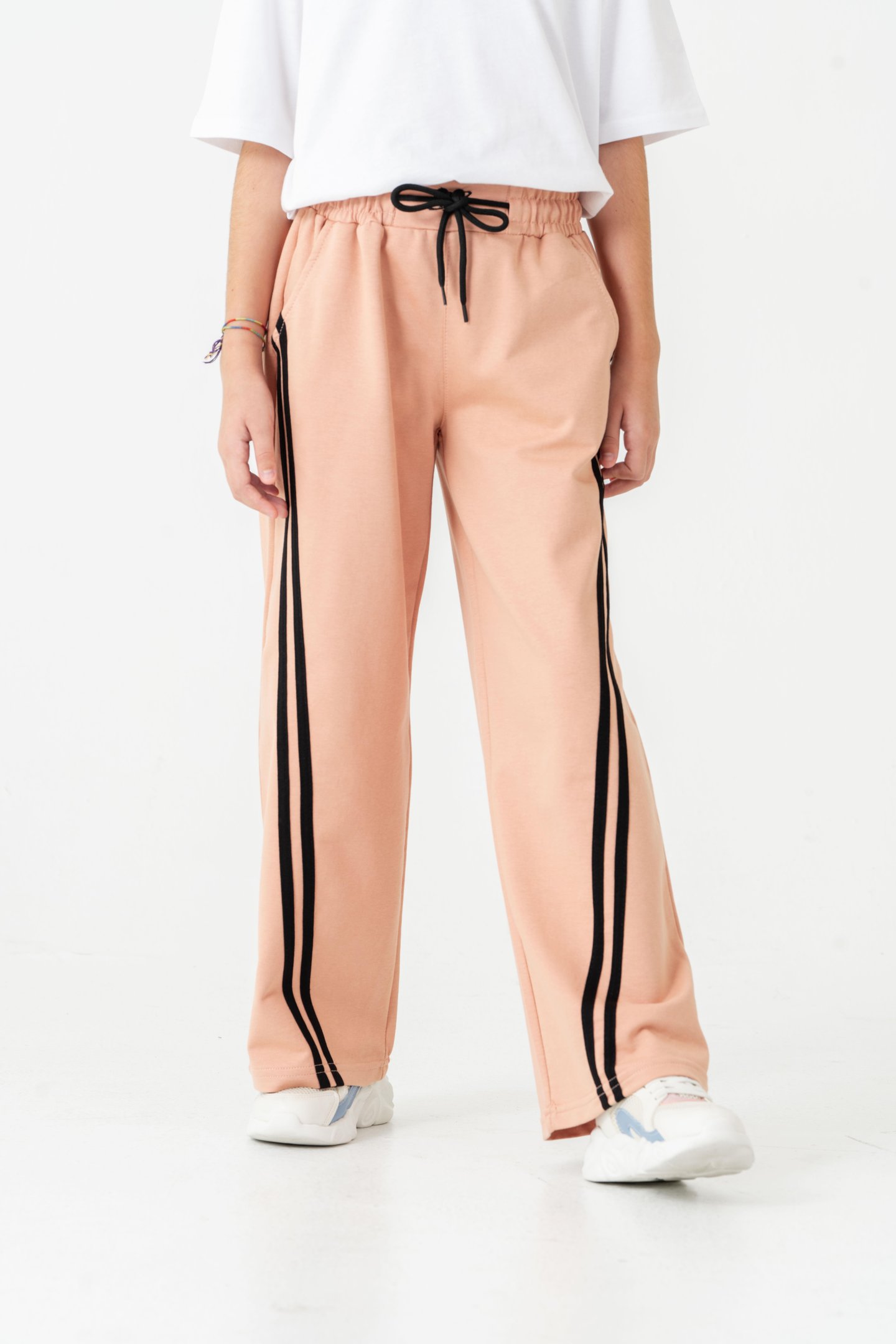 Geniş Paçalı Balık Sırtı Yanları Şeritli Kız Çocuk Eşofman Altı