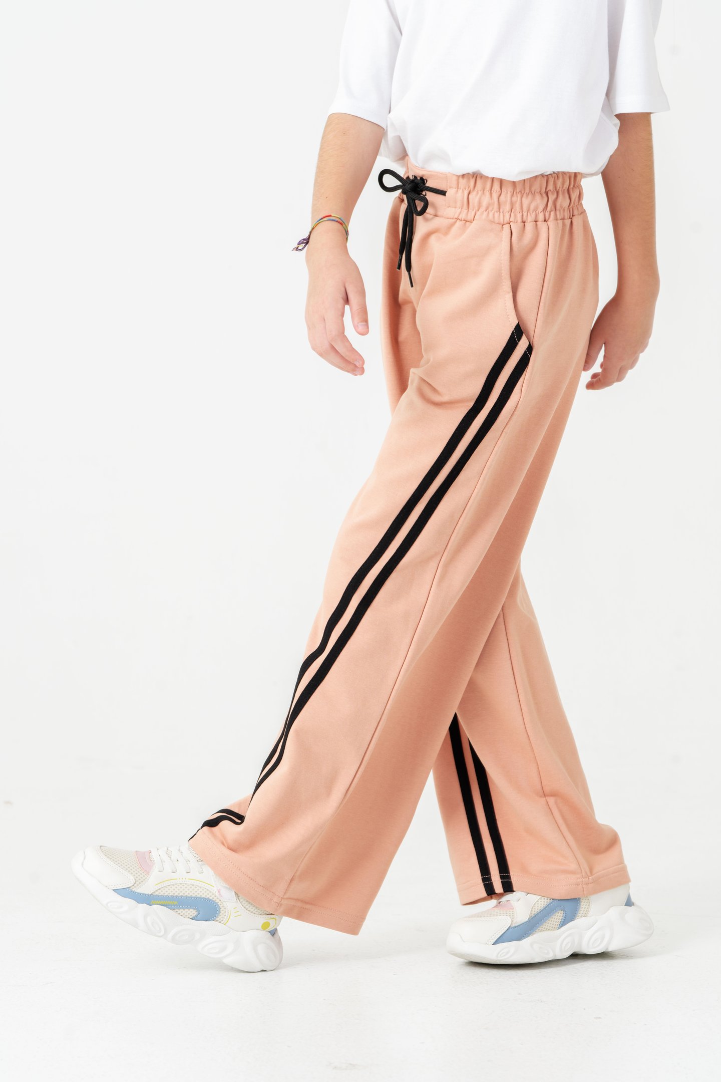 Geniş Paçalı Balık Sırtı Yanları Şeritli Kız Çocuk Eşofman Altı