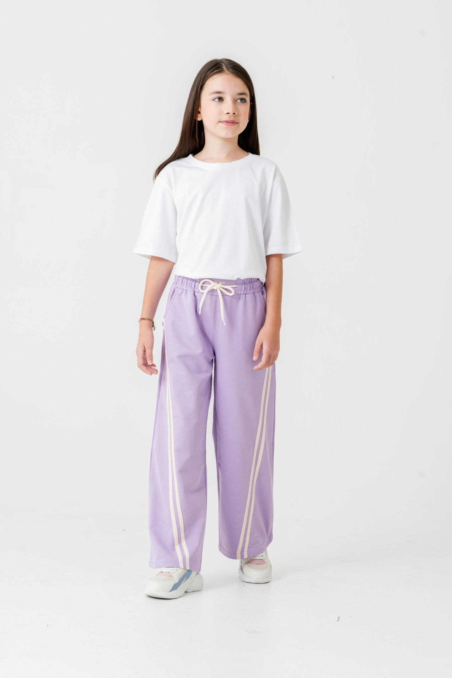 Geniş Paçalı Balık Sırtı Yanları Şeritli Kız Çocuk Eşofman Altı