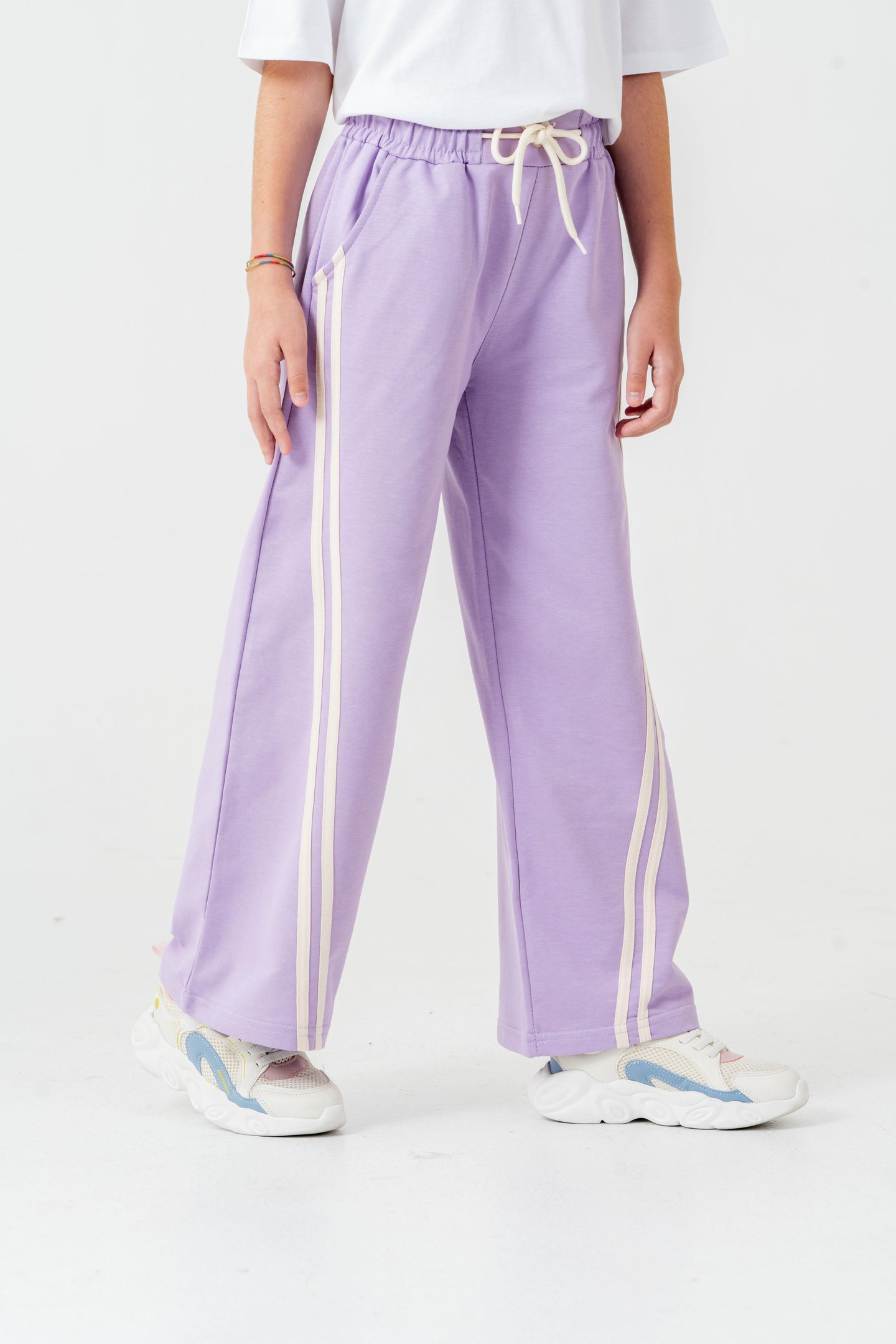 Geniş Paçalı Balık Sırtı Yanları Şeritli Kız Çocuk Eşofman Altı