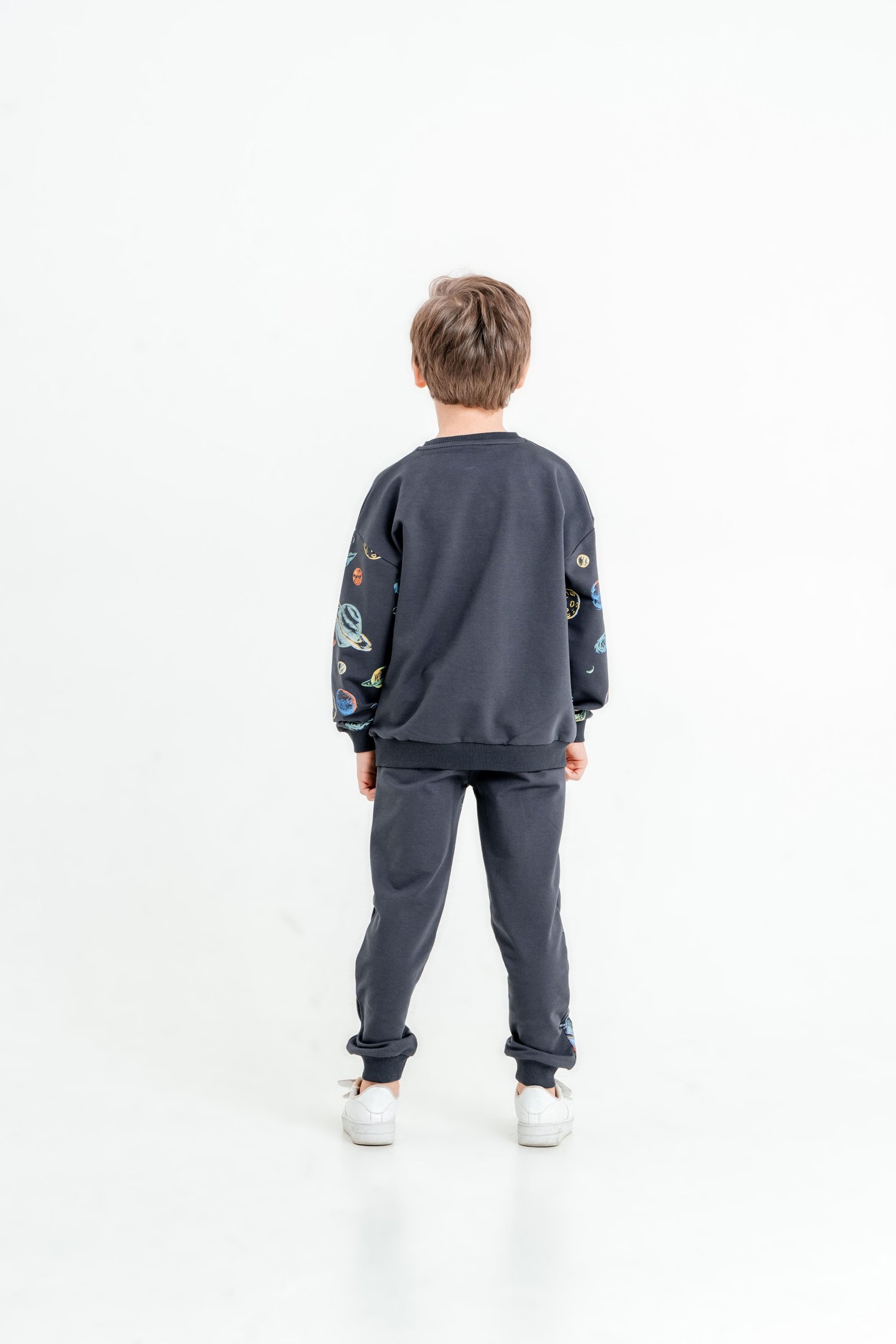 Gezegen Baskılı Bisiklet Yaka Alt Üst Çocuk Eşofman Takımı