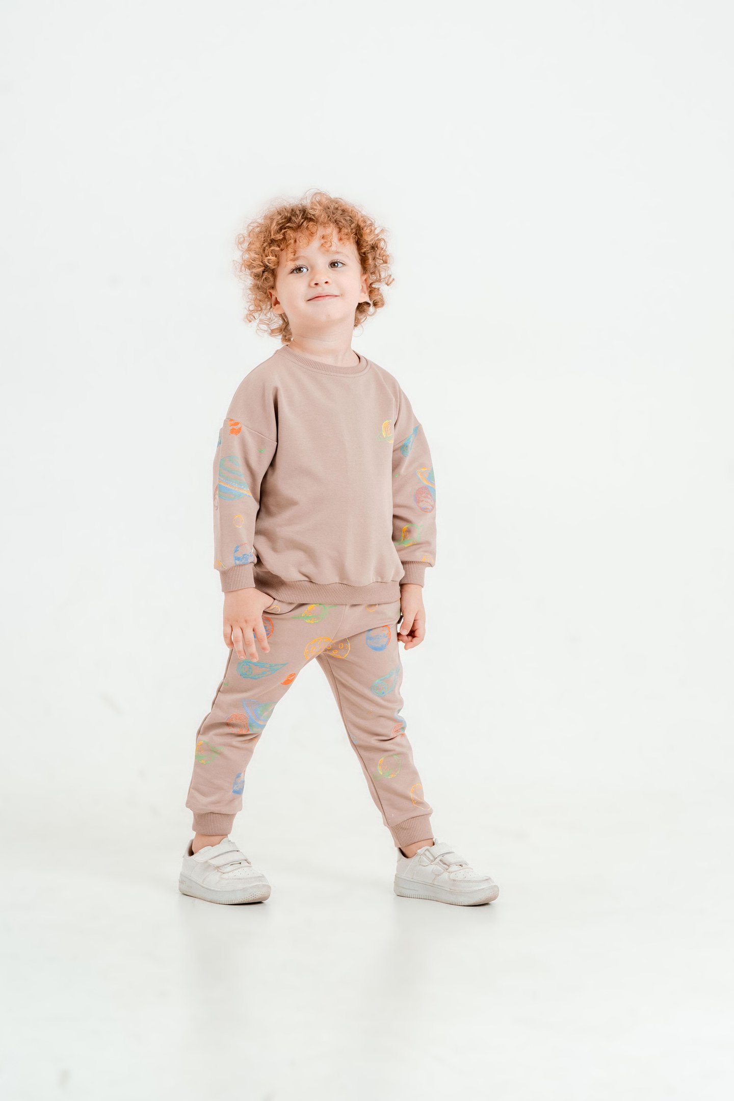 Gezegen Baskılı Bisiklet Yaka Alt Üst Çocuk Eşofman Takımı