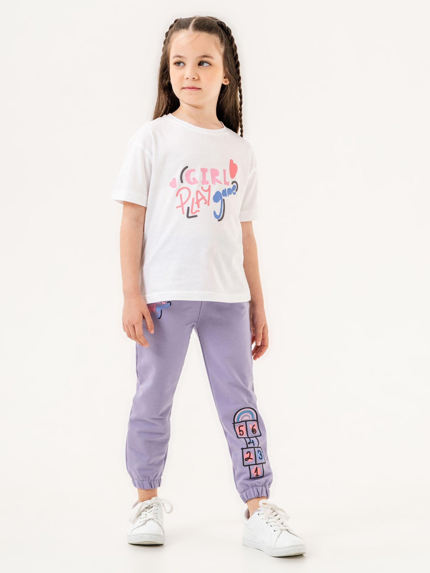 Gırl Play Game Baskılı Bacak Baskı Detaylı Alt Üst Kız Çocuk Takımı
