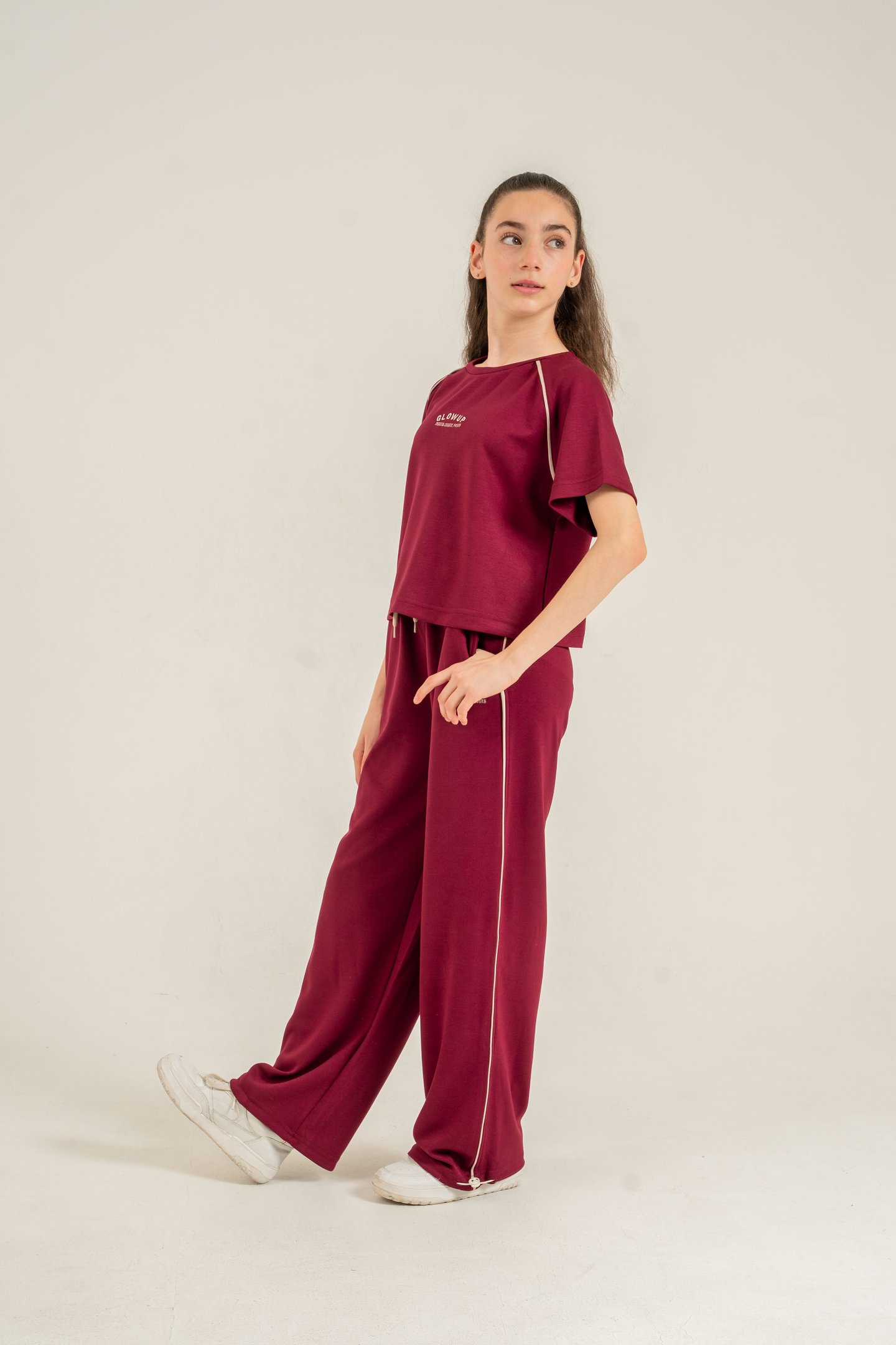 Glowup Dreams Create Power Nakışlı Biyeli Yumaşak Dokulu-Comfort Kumaş Kız Çocuk Alt Üst Eşofman Takımı