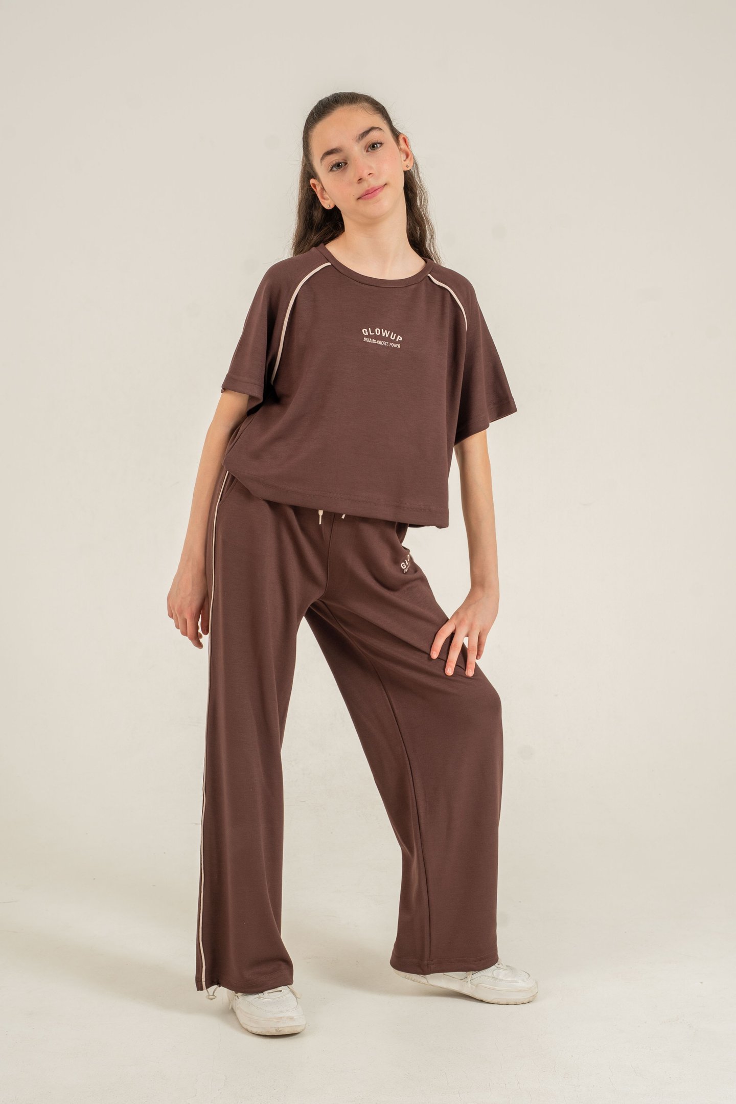 Glowup Dreams Create Power Nakışlı Biyeli Yumaşak Dokulu-Comfort Kumaş Kız Çocuk Alt Üst Eşofman Takımı
