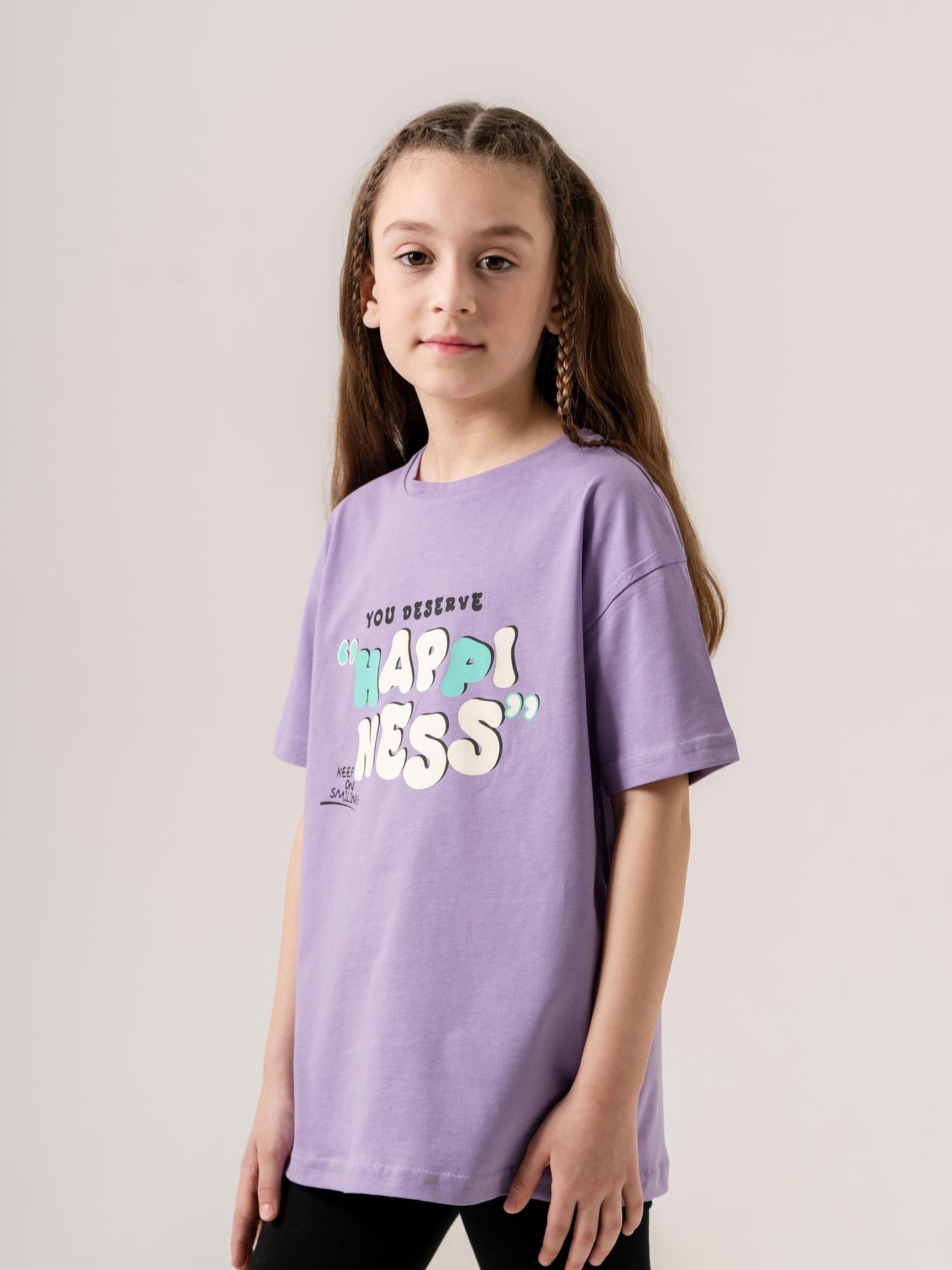 HAPPINESS YOU DESERVE Baskılı Kız Çocuk Tişört T-shirt