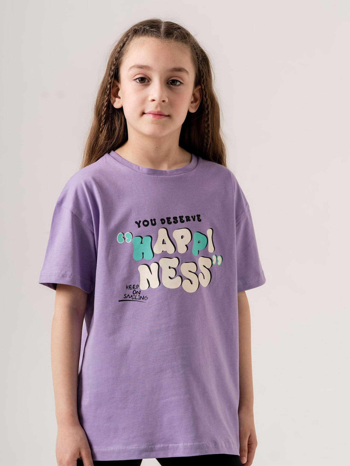 HAPPINESS YOU DESERVE Baskılı Kız Çocuk Tişört T-shirt