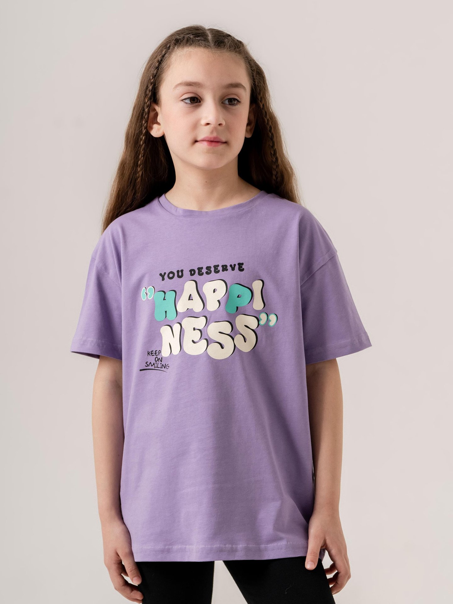 HAPPINESS YOU DESERVE Baskılı Kız Çocuk Tişört T-shirt