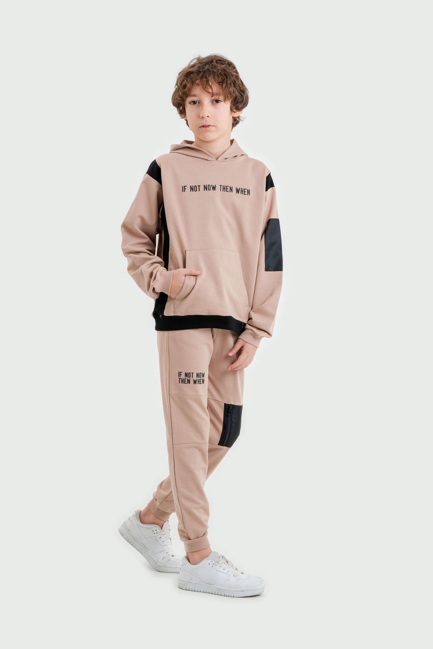 If Not Now Then When Baskılı Kapüşonlu Alt Üst Erkek Çocuk Sweatshirt Eşofman Takımı