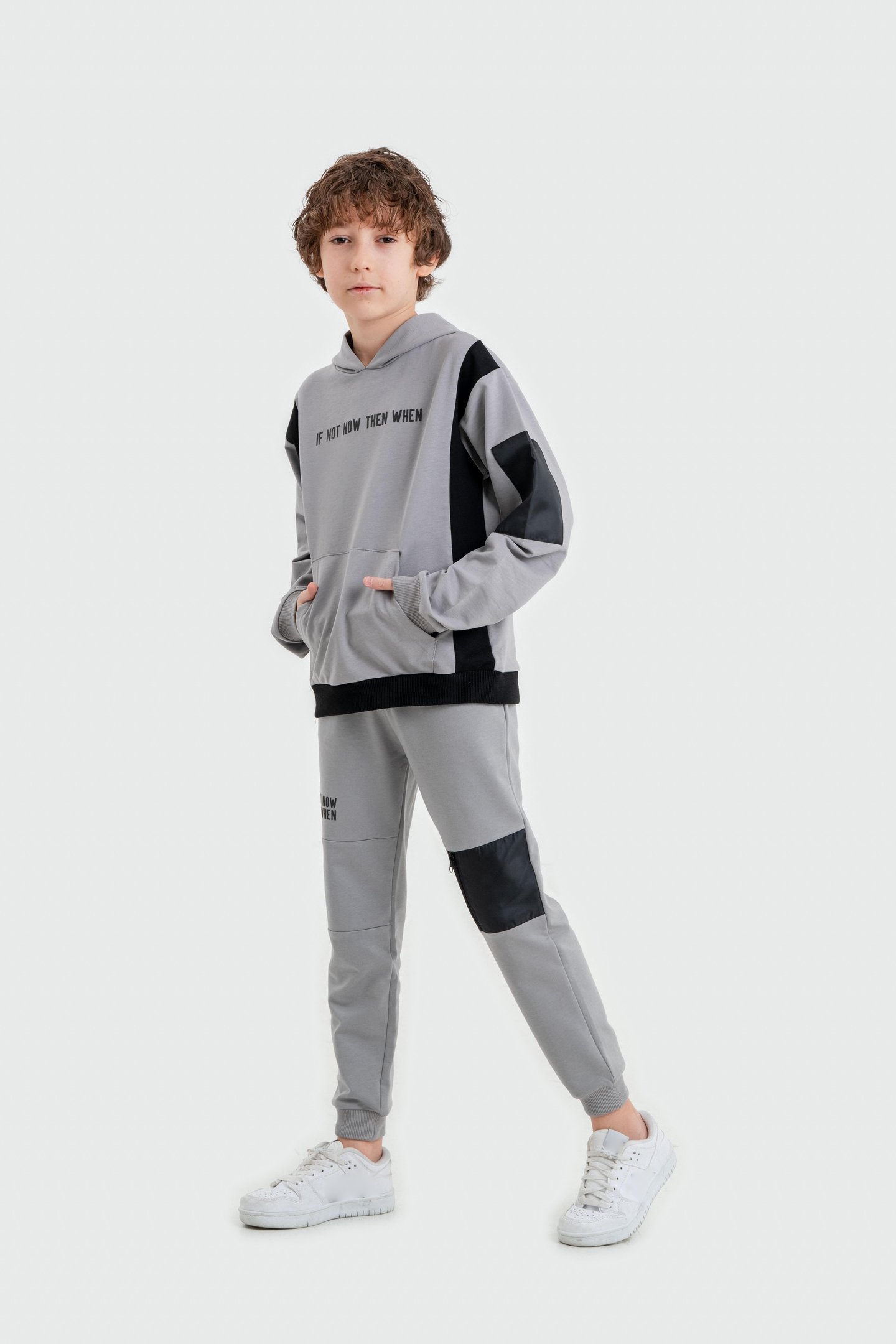 If Not Now Then When Baskılı Kapüşonlu Alt Üst Erkek Çocuk Sweatshirt Eşofman Takımı