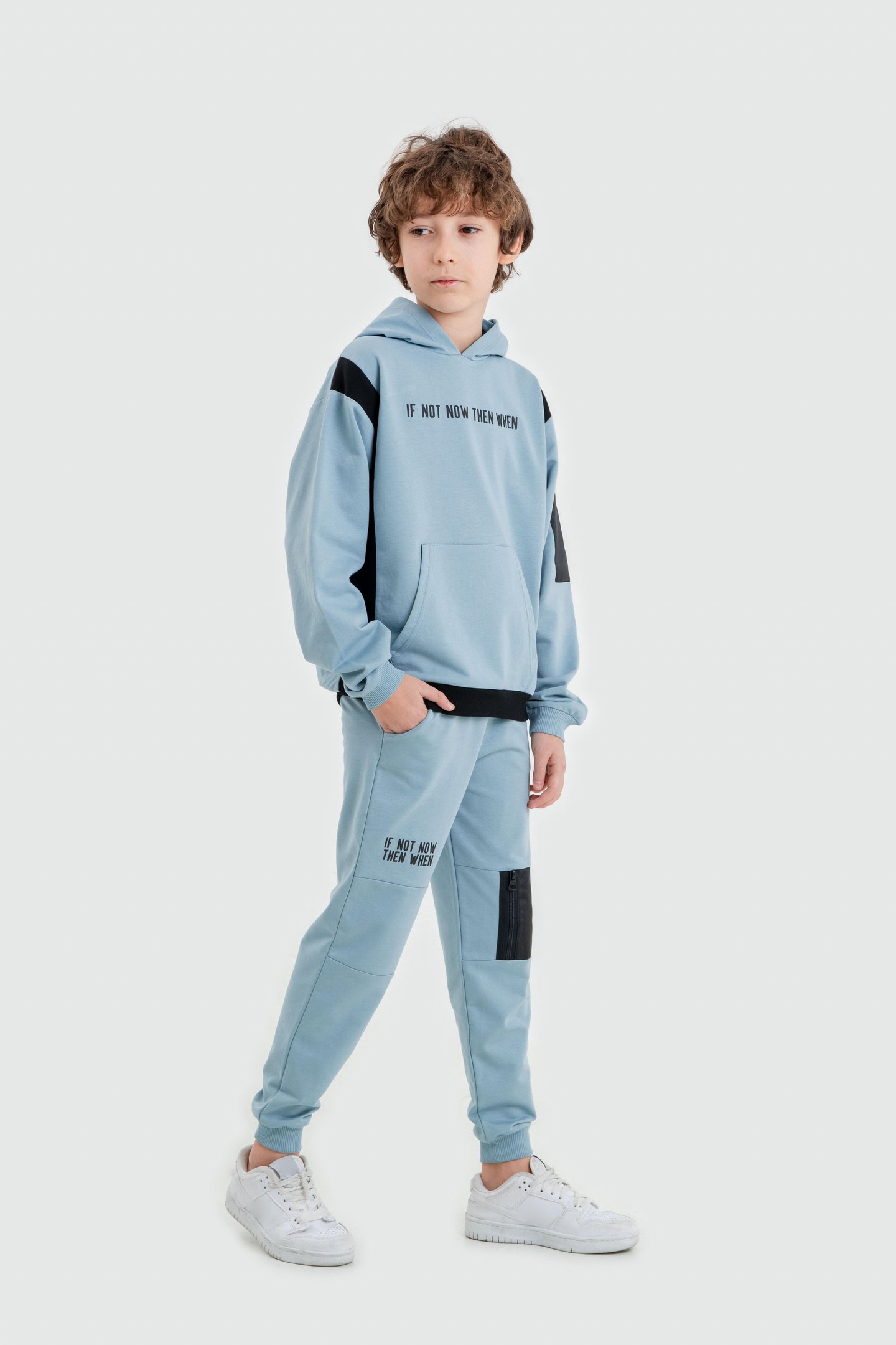 If Not Now Then When Baskılı Kapüşonlu Alt Üst Erkek Çocuk Sweatshirt Eşofman Takımı