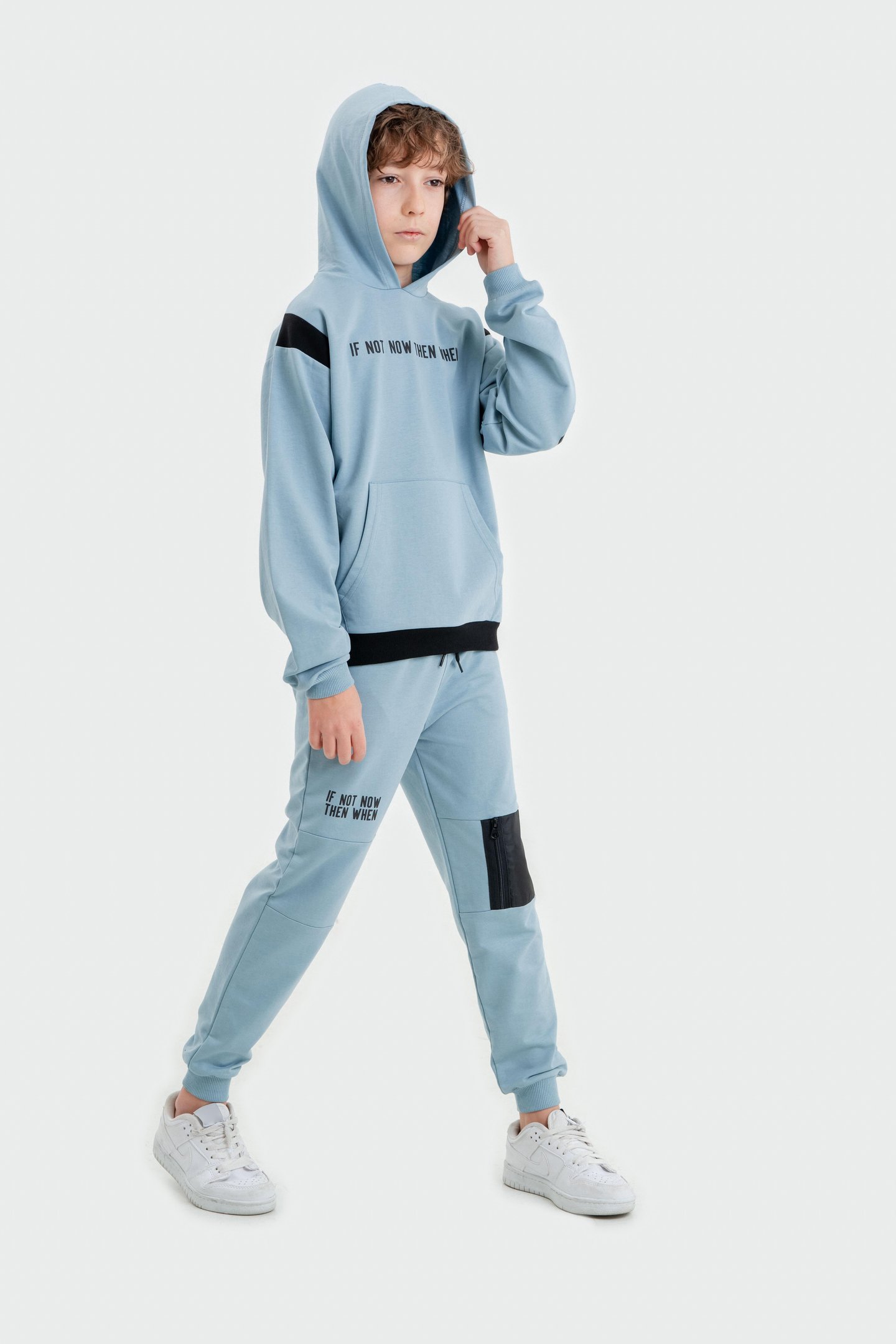 If Not Now Then When Baskılı Kapüşonlu Alt Üst Erkek Çocuk Sweatshirt Eşofman Takımı