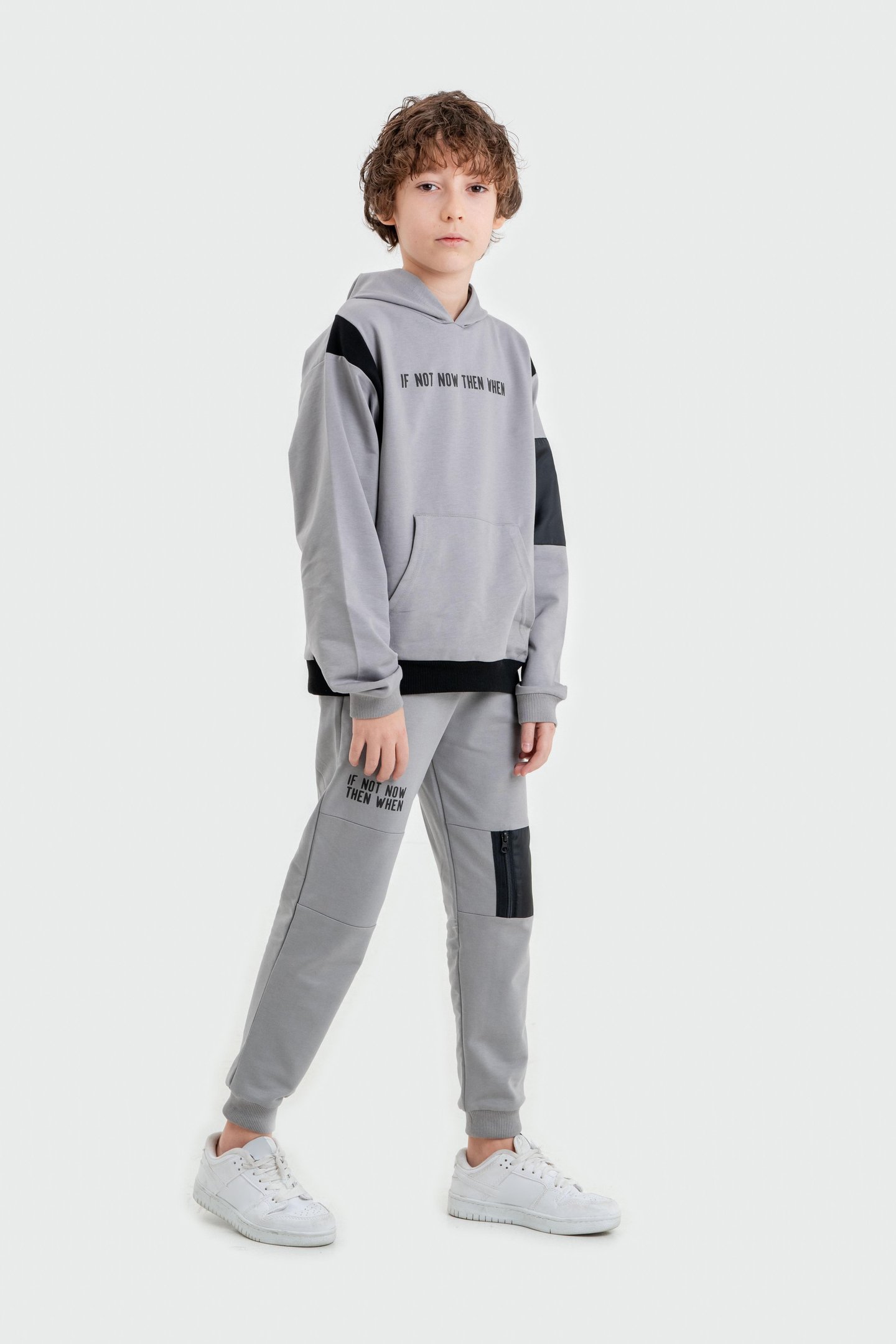 If Not Now Then When Baskılı Kapüşonlu Alt Üst Erkek Çocuk Sweatshirt Eşofman Takımı