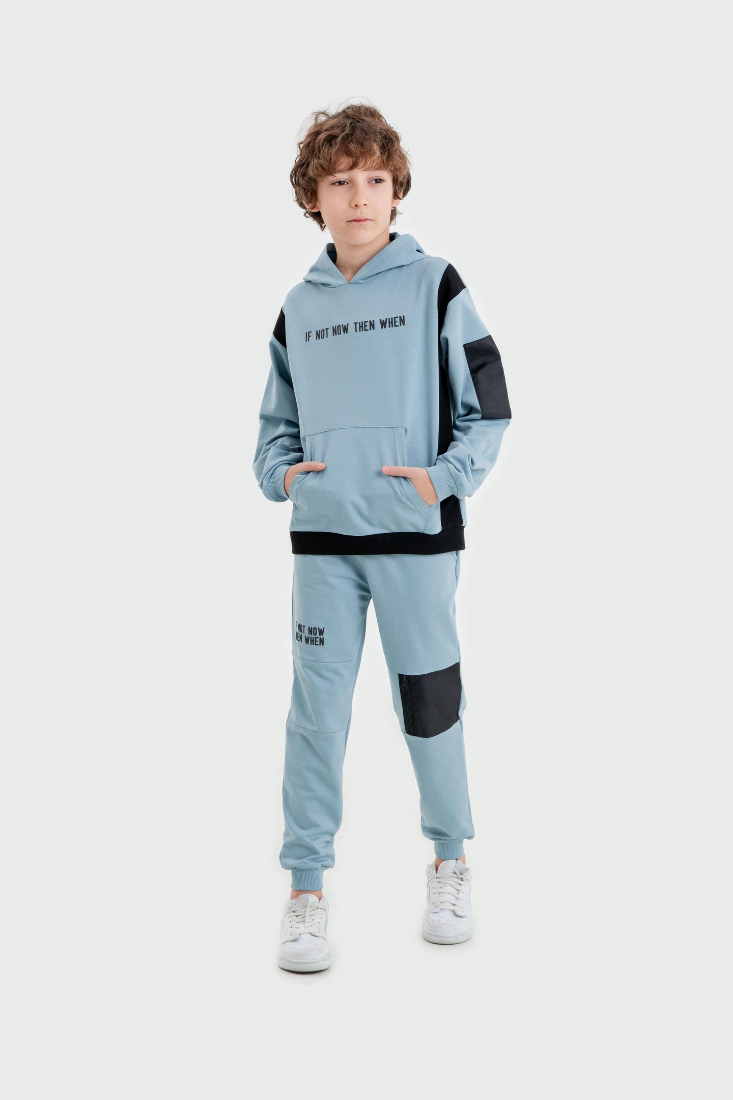 If Not Now Then When Baskılı Kapüşonlu Alt Üst Erkek Çocuk Sweatshirt Eşofman Takımı