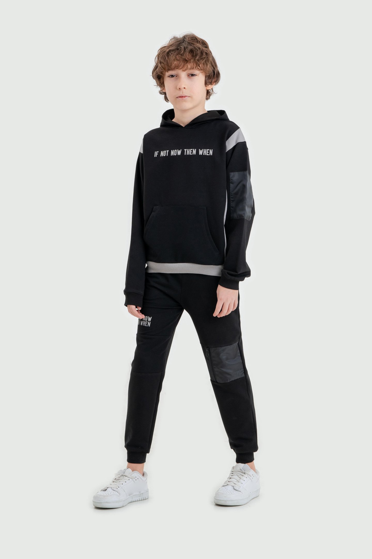 If Not Now Then When Baskılı Kapüşonlu Alt Üst Erkek Çocuk Sweatshirt Eşofman Takımı