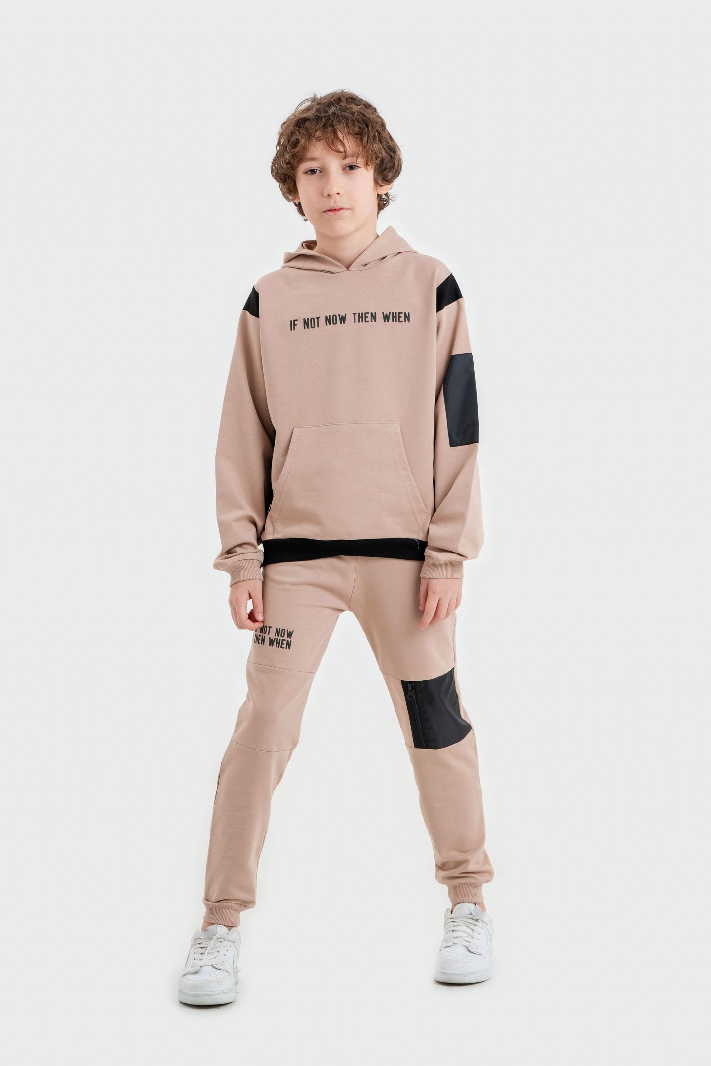 If Not Now Then When Baskılı Kapüşonlu Alt Üst Erkek Çocuk Sweatshirt Eşofman Takımı