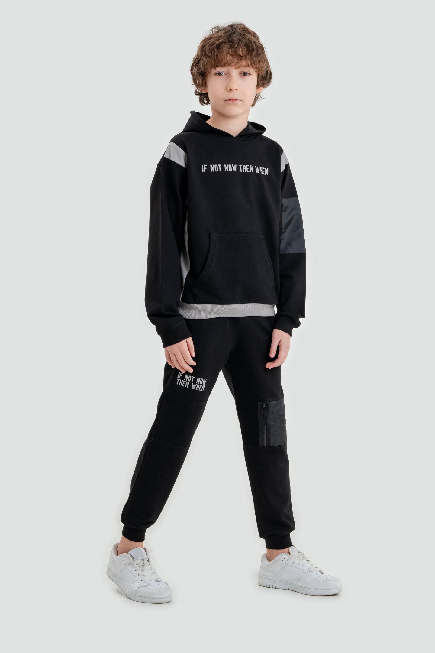 If Not Now Then When Baskılı Kapüşonlu Alt Üst Erkek Çocuk Sweatshirt Eşofman Takımı