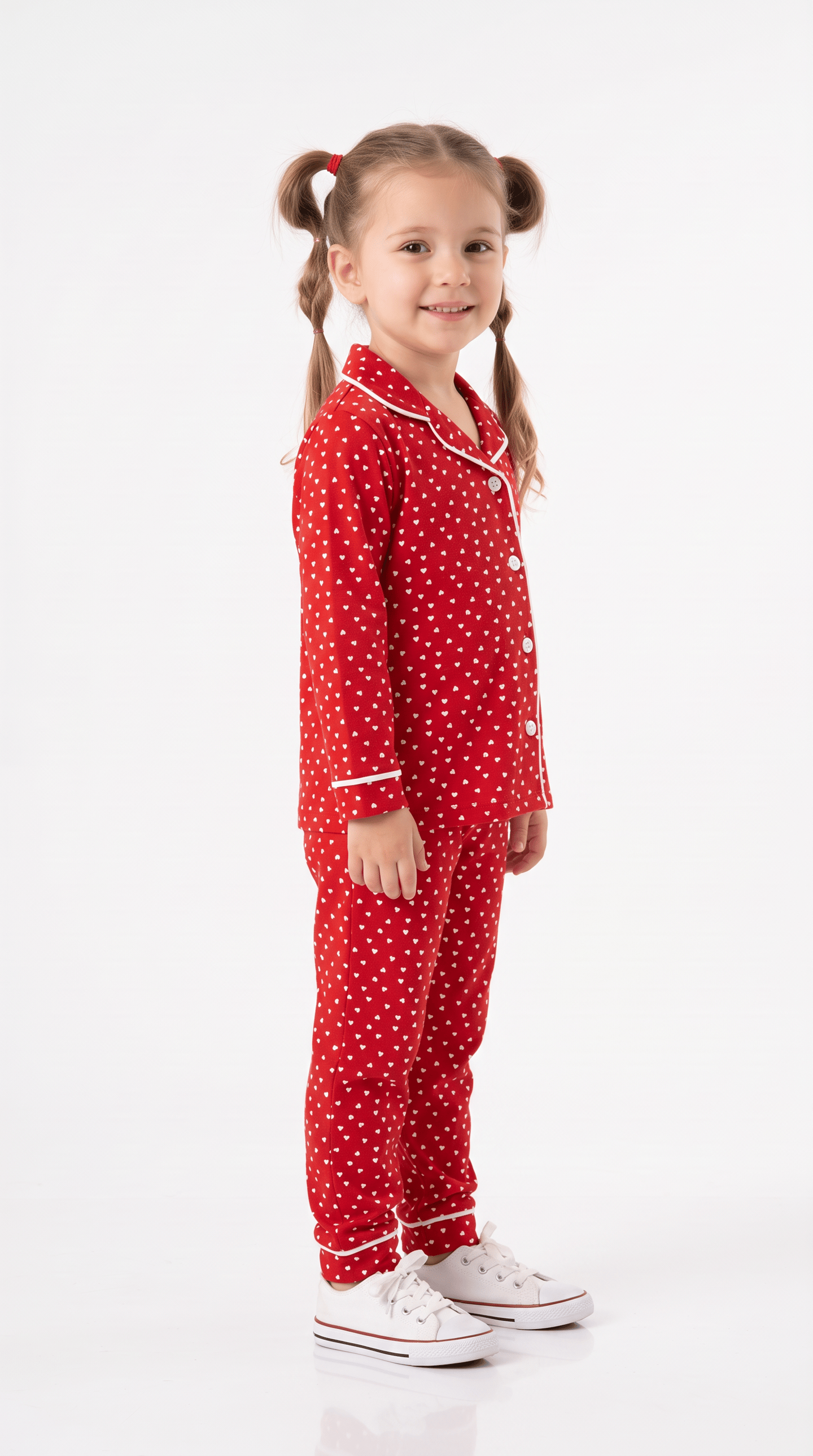 Kalp Baskılı Kız Çocuk Pijama Takımı