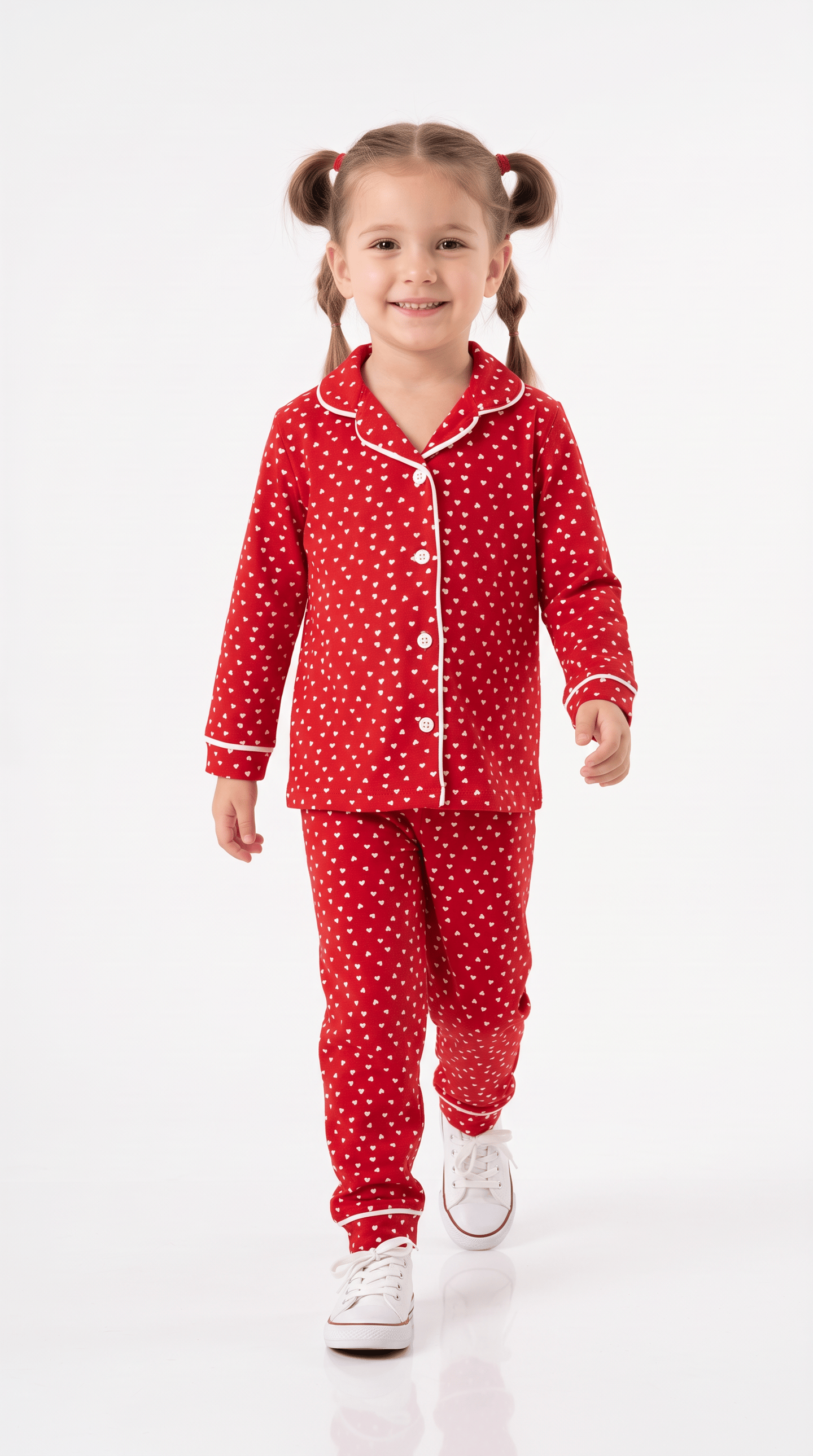 Kalp Baskılı Kız Çocuk Pijama Takımı