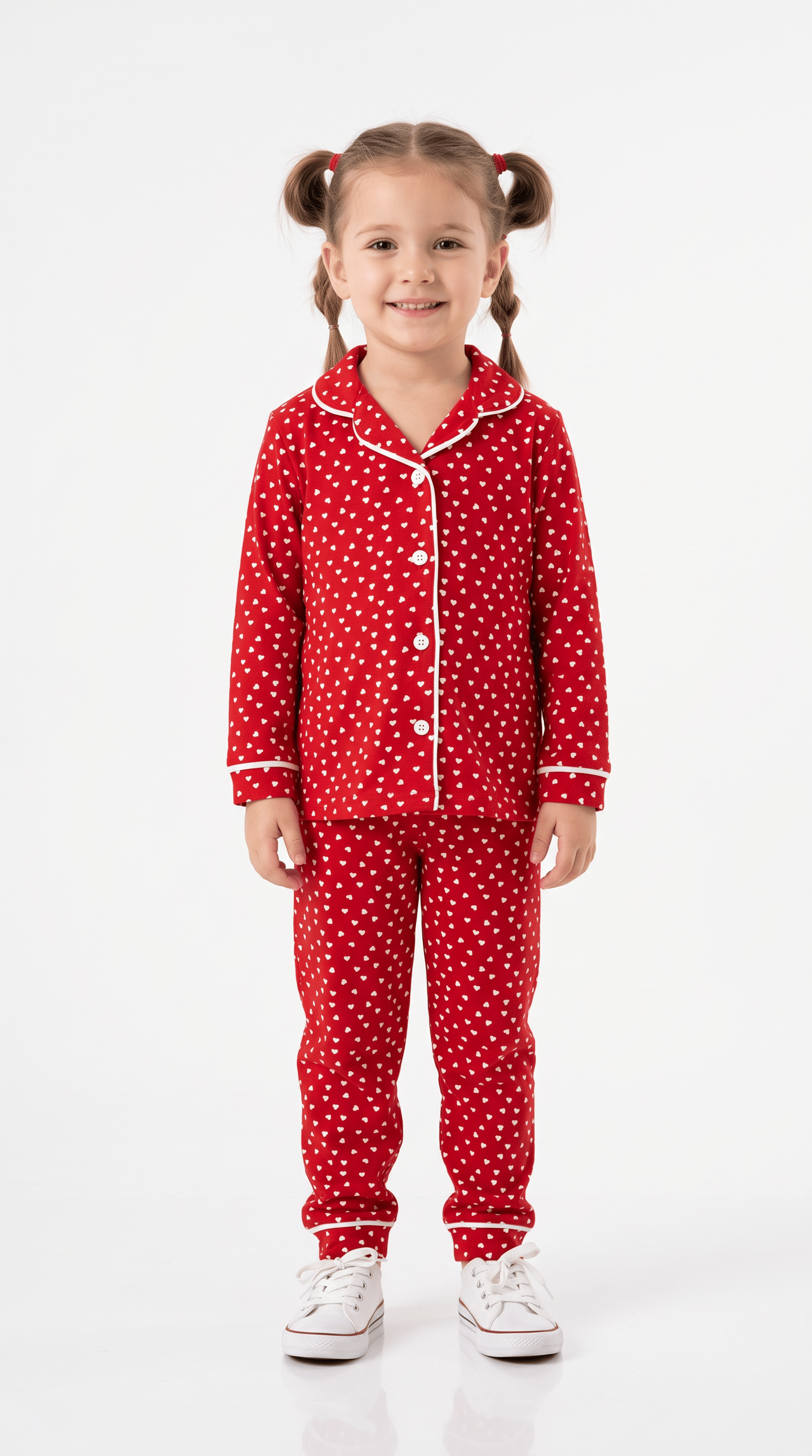 Kalp Baskılı Kız Çocuk Pijama Takımı