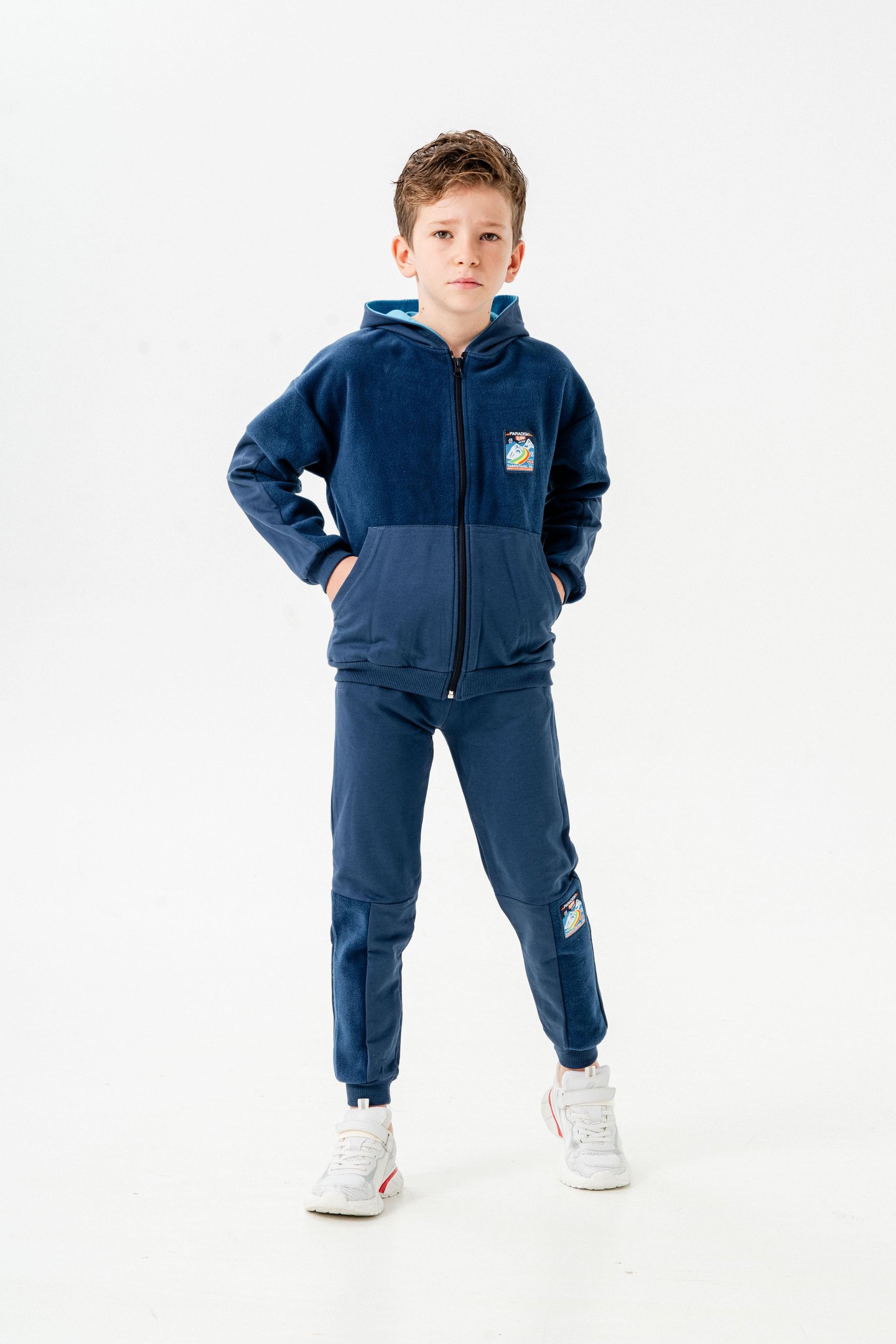 Kapüşonlu Lacivert Erkek Çocuk Alt Üst Sweatshirt Eşofman Takımı