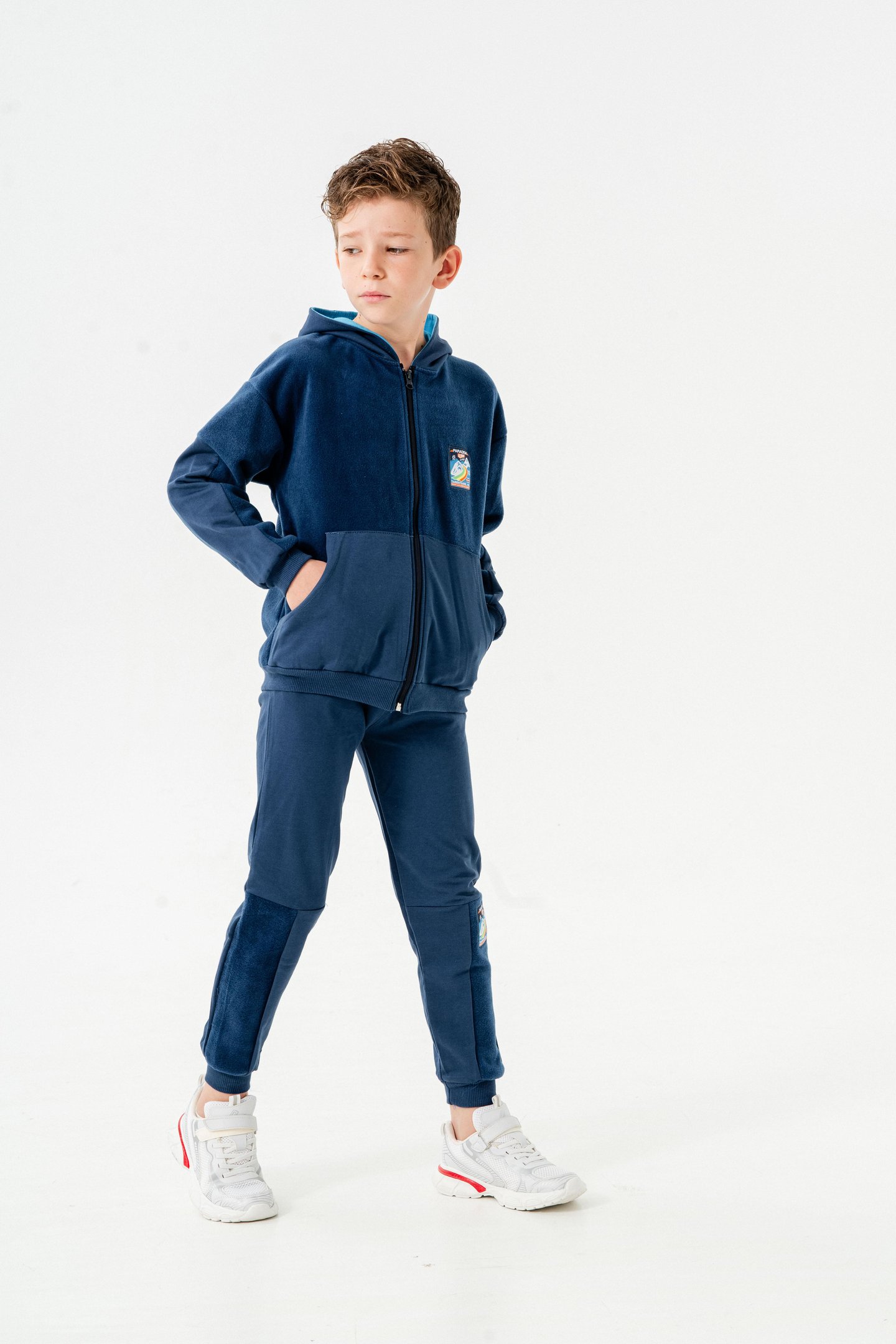 Kapüşonlu Lacivert Erkek Çocuk Alt Üst Sweatshirt Eşofman Takımı