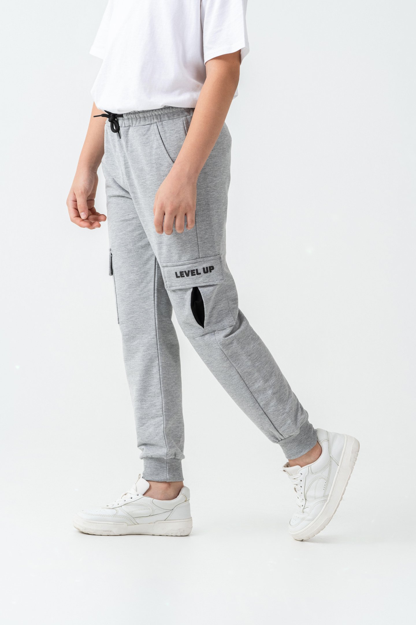 Kargo Cepli Cep Kapağı Level Up Baskılı Erkek Çocuk Eşofman Altı