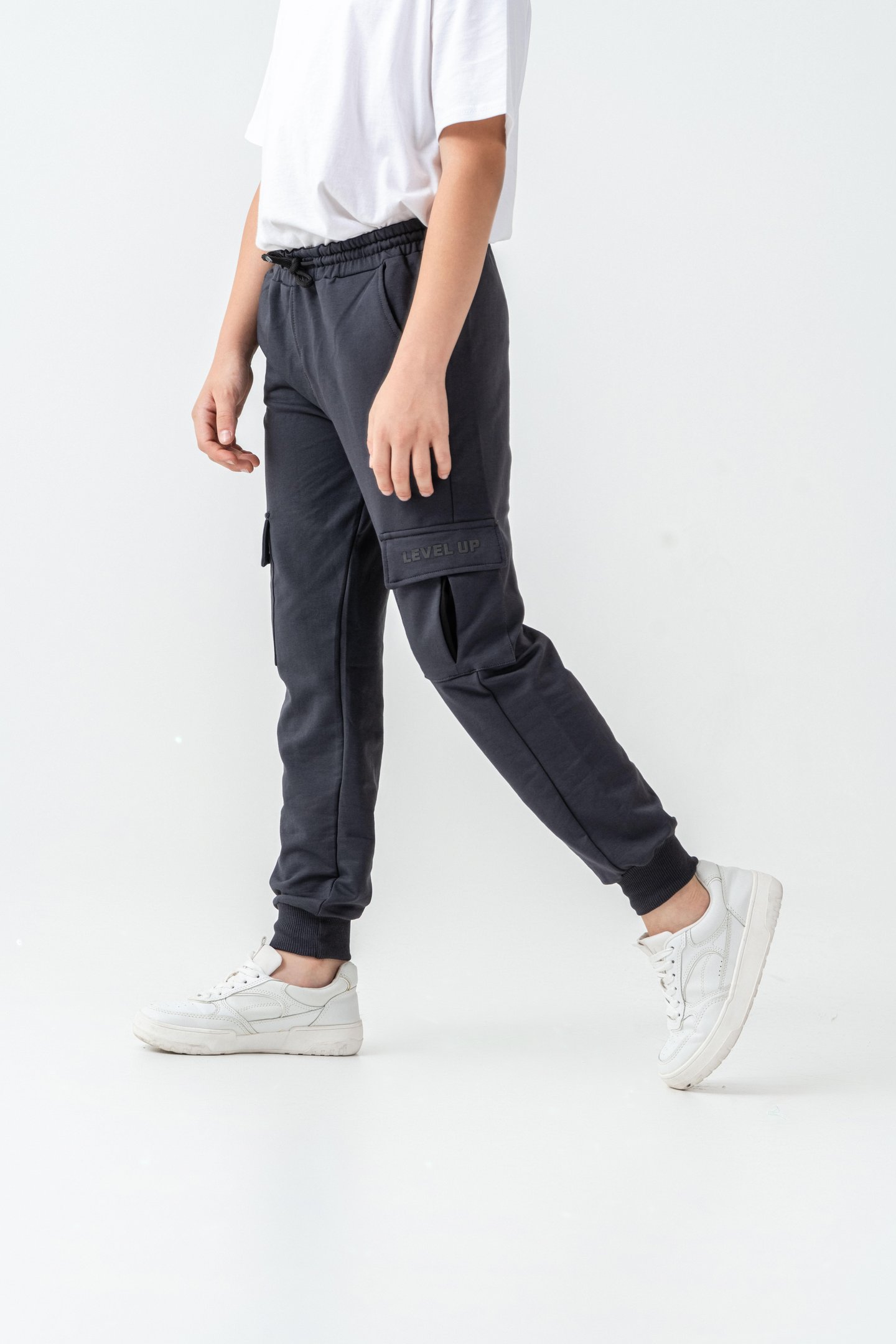 Kargo Cepli Cep Kapağı Level Up Baskılı Erkek Çocuk Eşofman Altı