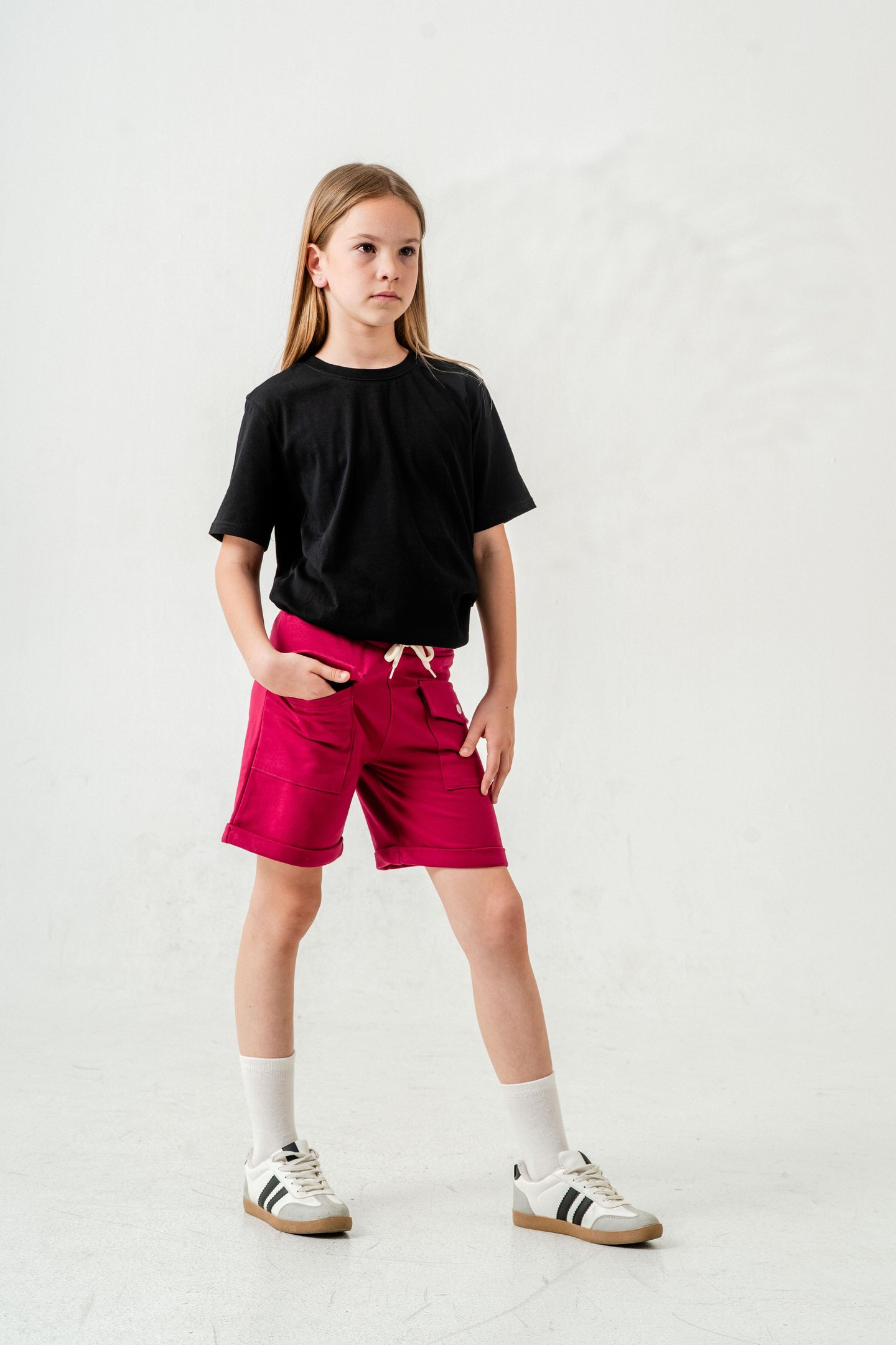 Kargo Cepli Cep Kapağı Nakışlı Kız Çocuk Şort