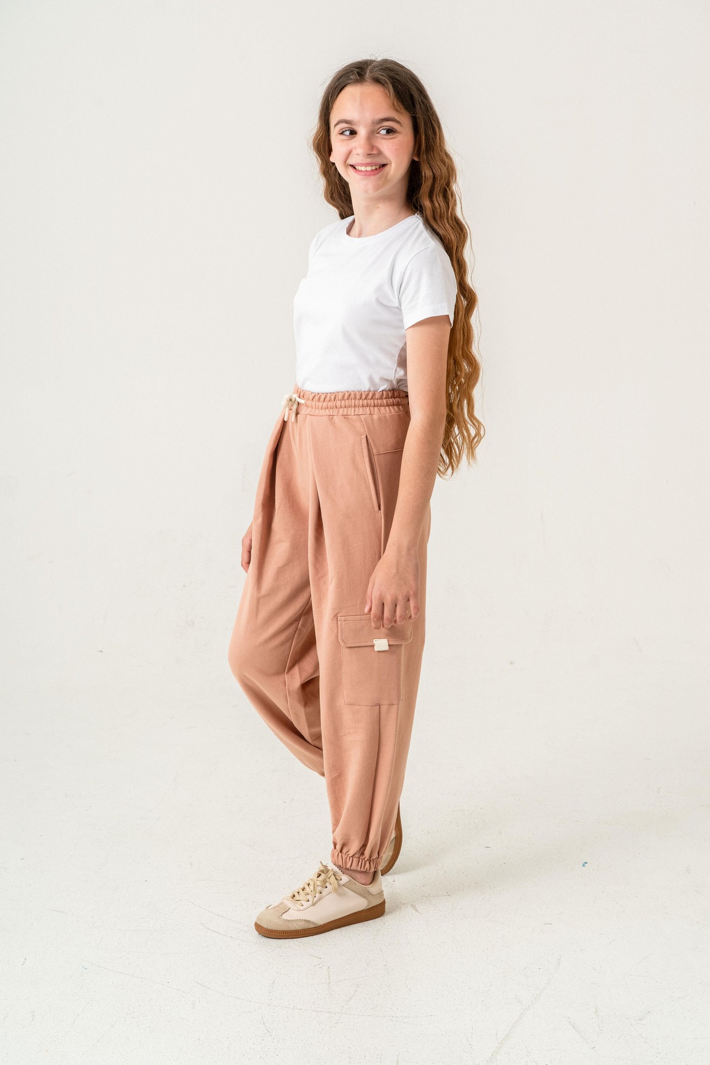 Kargo Cepli Paça Lastikli Cep Kapagı Balıksırtlı Kız Çocuk Eşofman Altı