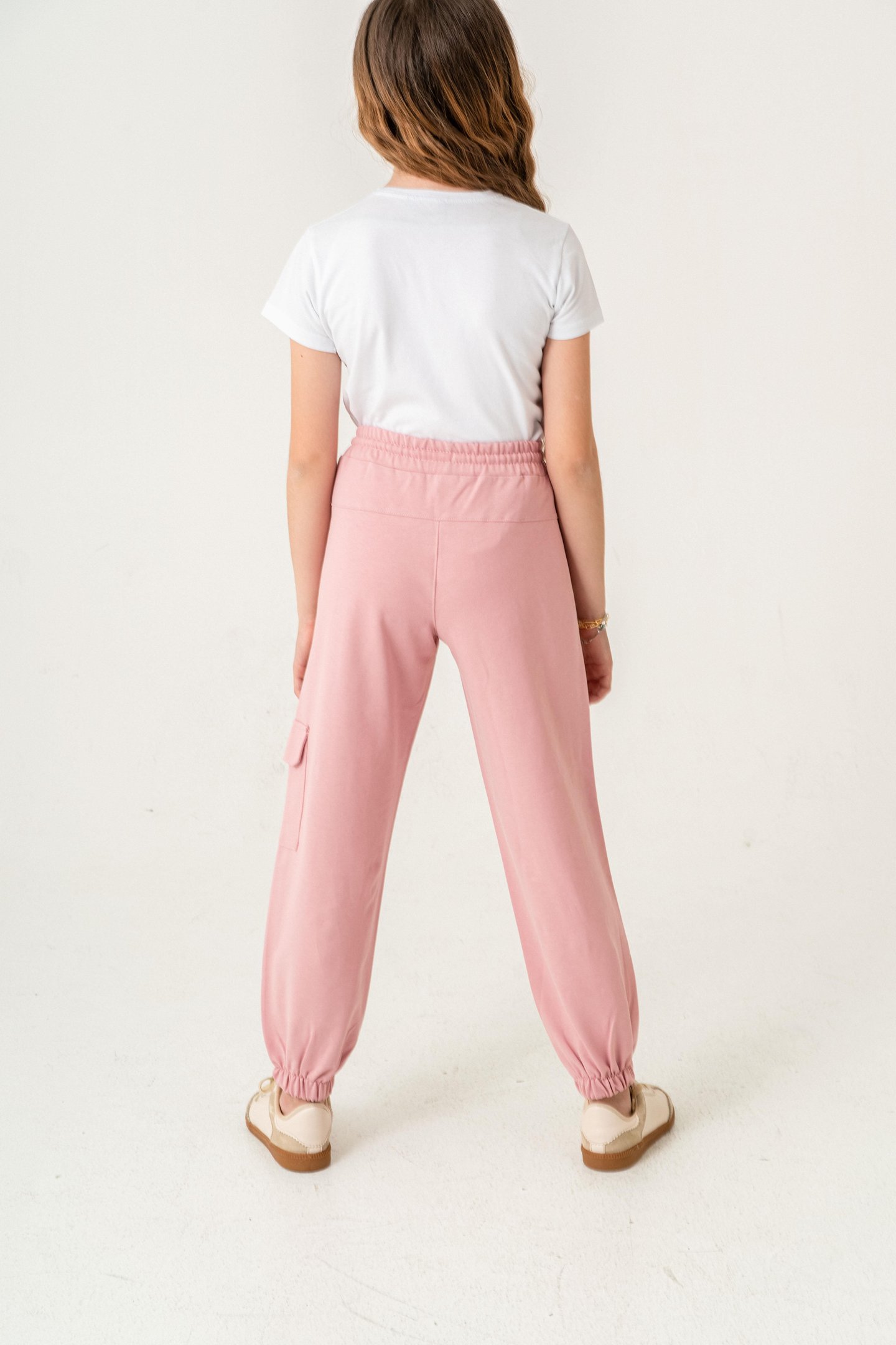 Kargo Cepli Paça Lastikli Cep Kapagı Balıksırtlı Kız Çocuk Eşofman Altı