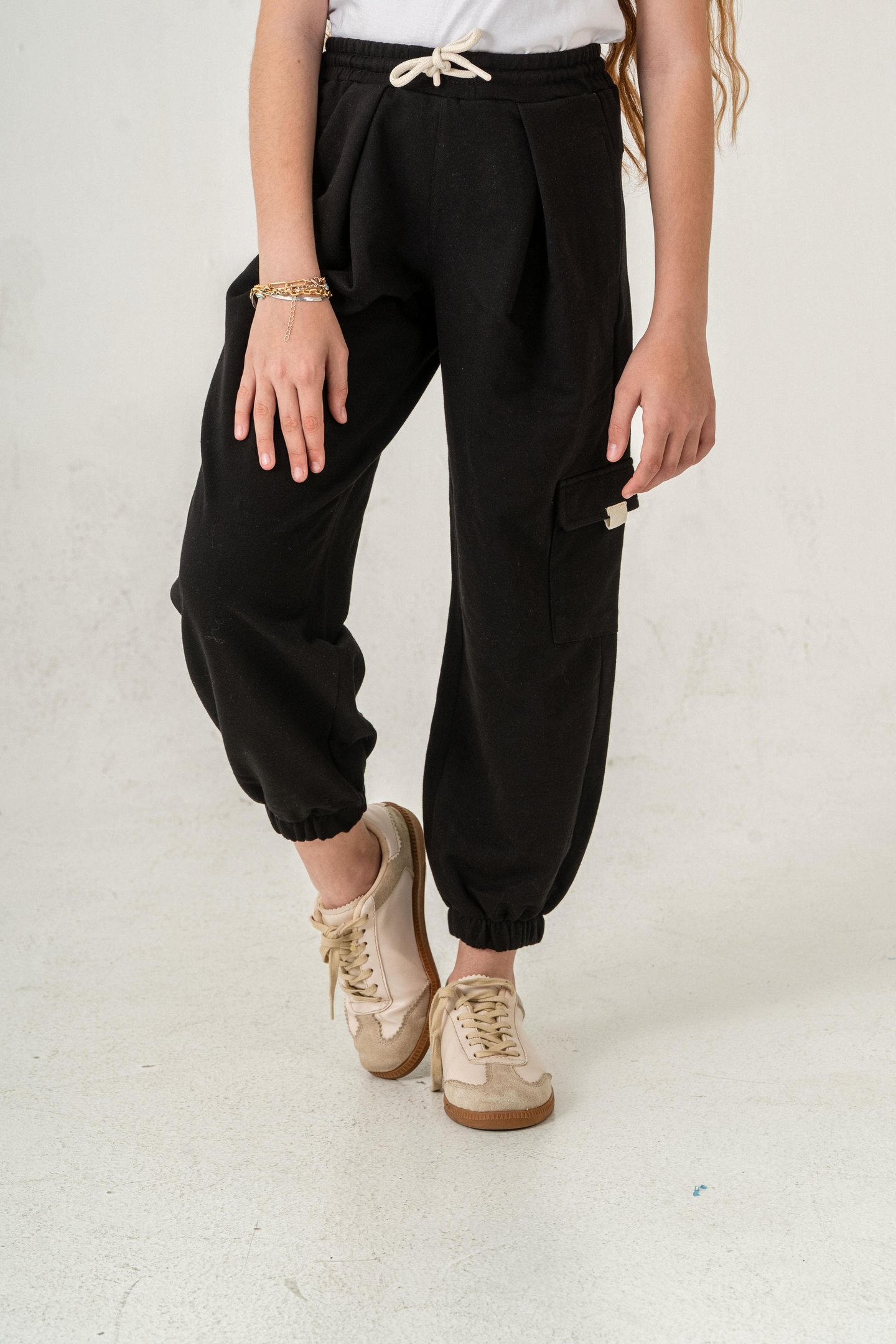 Kargo Cepli Paça Lastikli Cep Kapagı Balıksırtlı Kız Çocuk Eşofman Altı