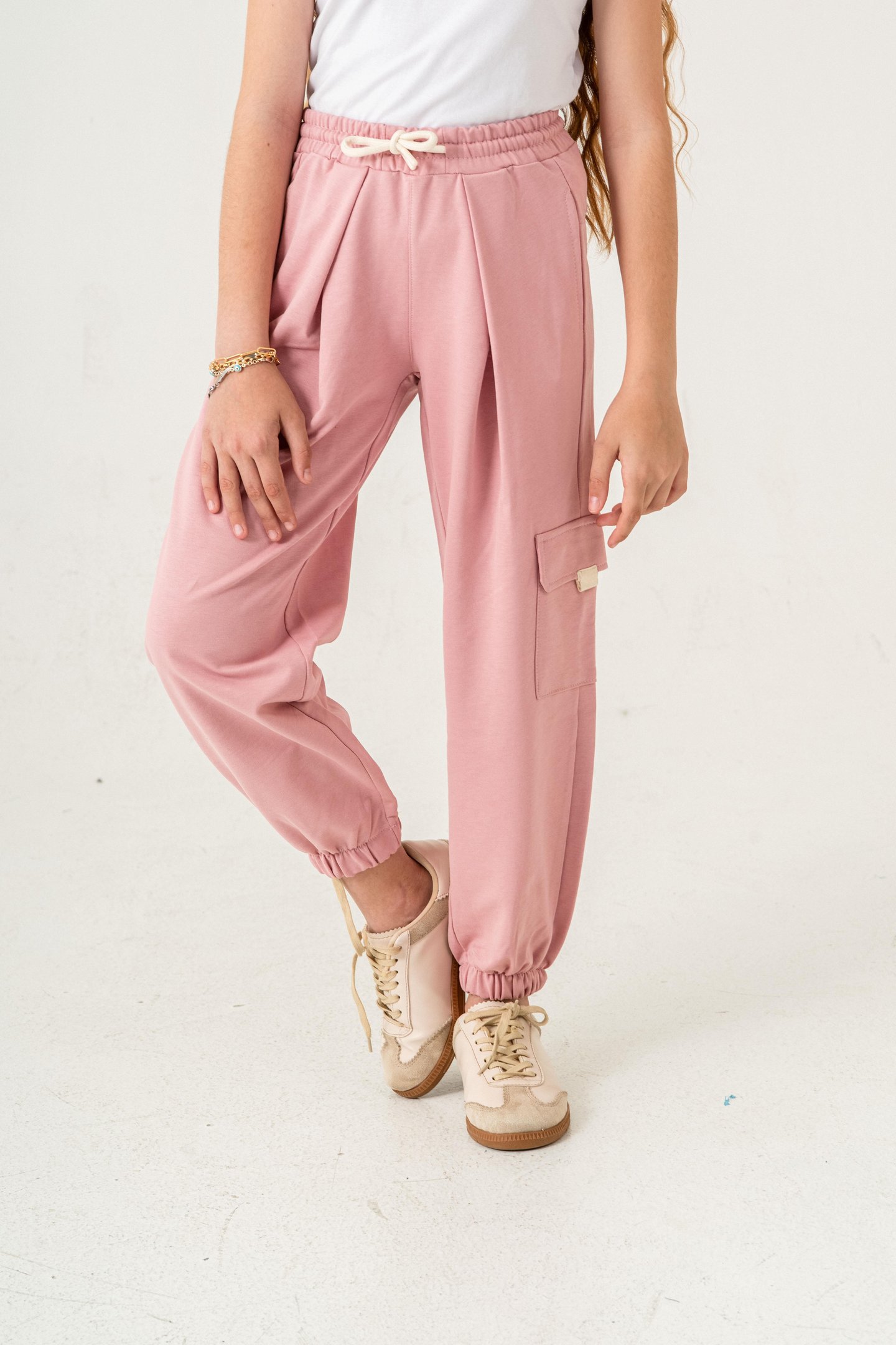 Kargo Cepli Paça Lastikli Cep Kapagı Balıksırtlı Kız Çocuk Eşofman Altı