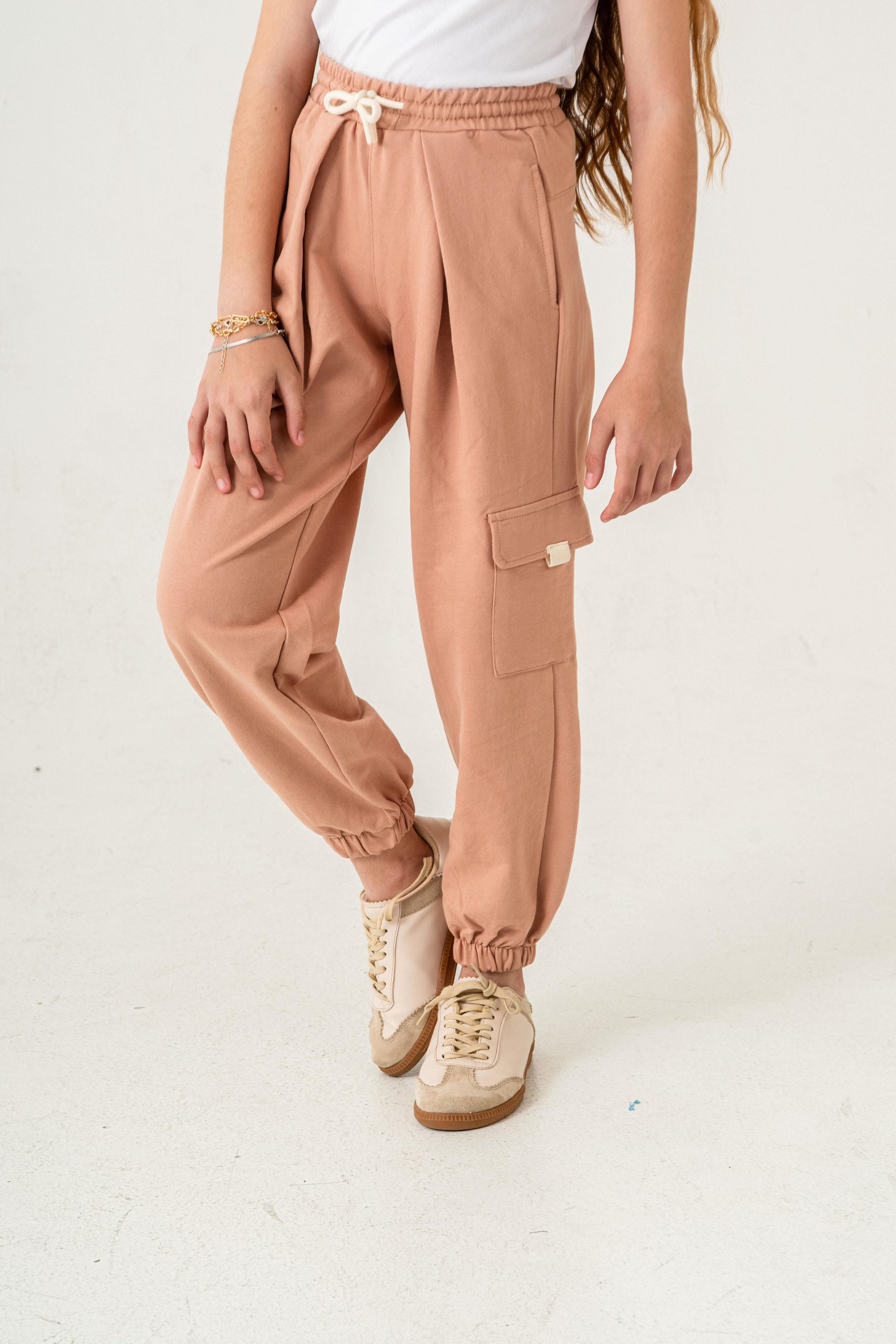 Kargo Cepli Paça Lastikli Cep Kapagı Balıksırtlı Kız Çocuk Eşofman Altı