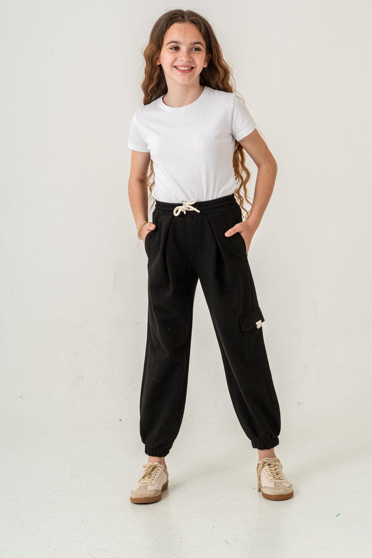 Kargo Cepli Paça Lastikli Cep Kapagı Balıksırtlı Kız Çocuk Eşofman Altı