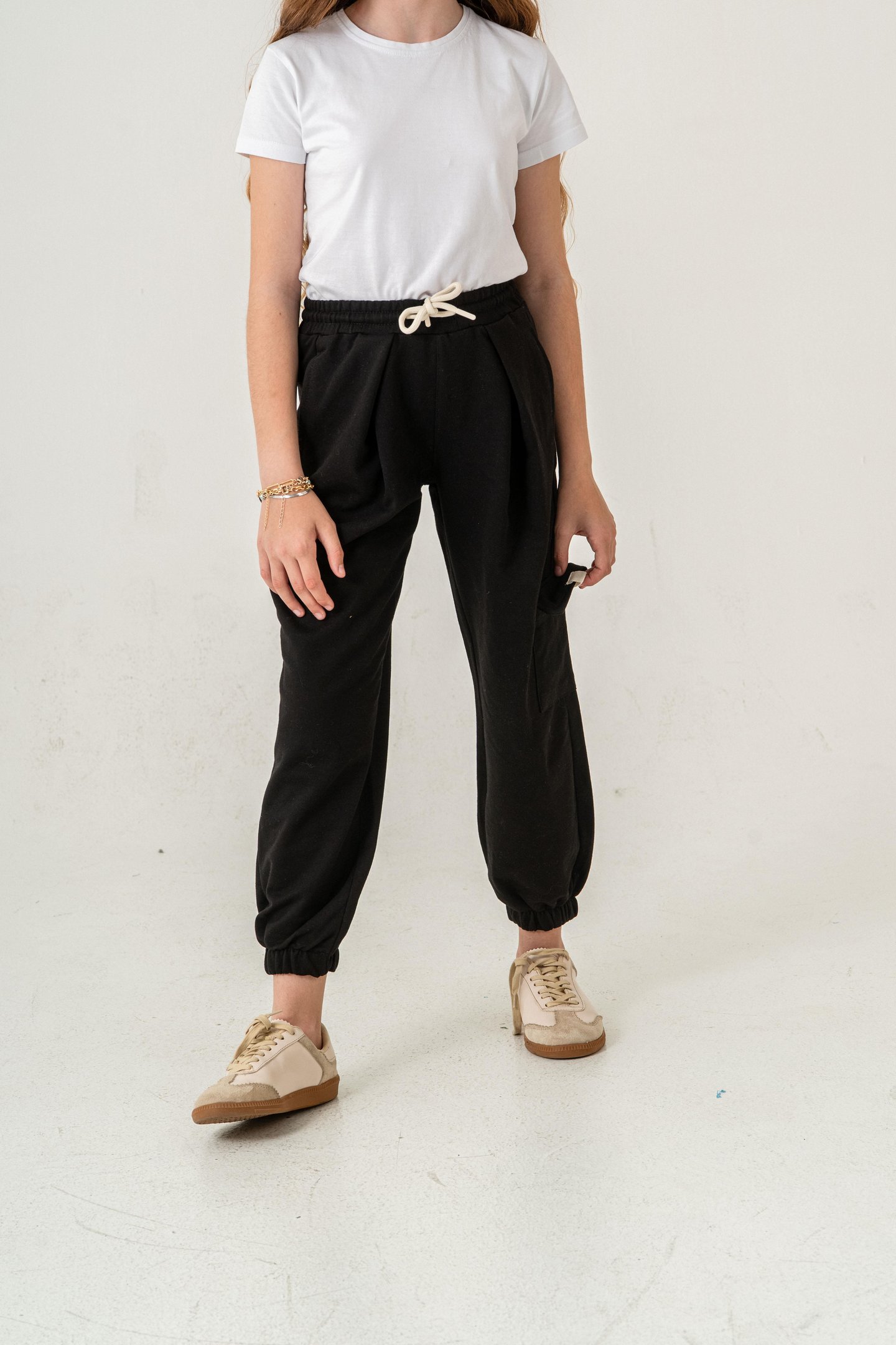 Kargo Cepli Paça Lastikli Cep Kapagı Balıksırtlı Kız Çocuk Eşofman Altı