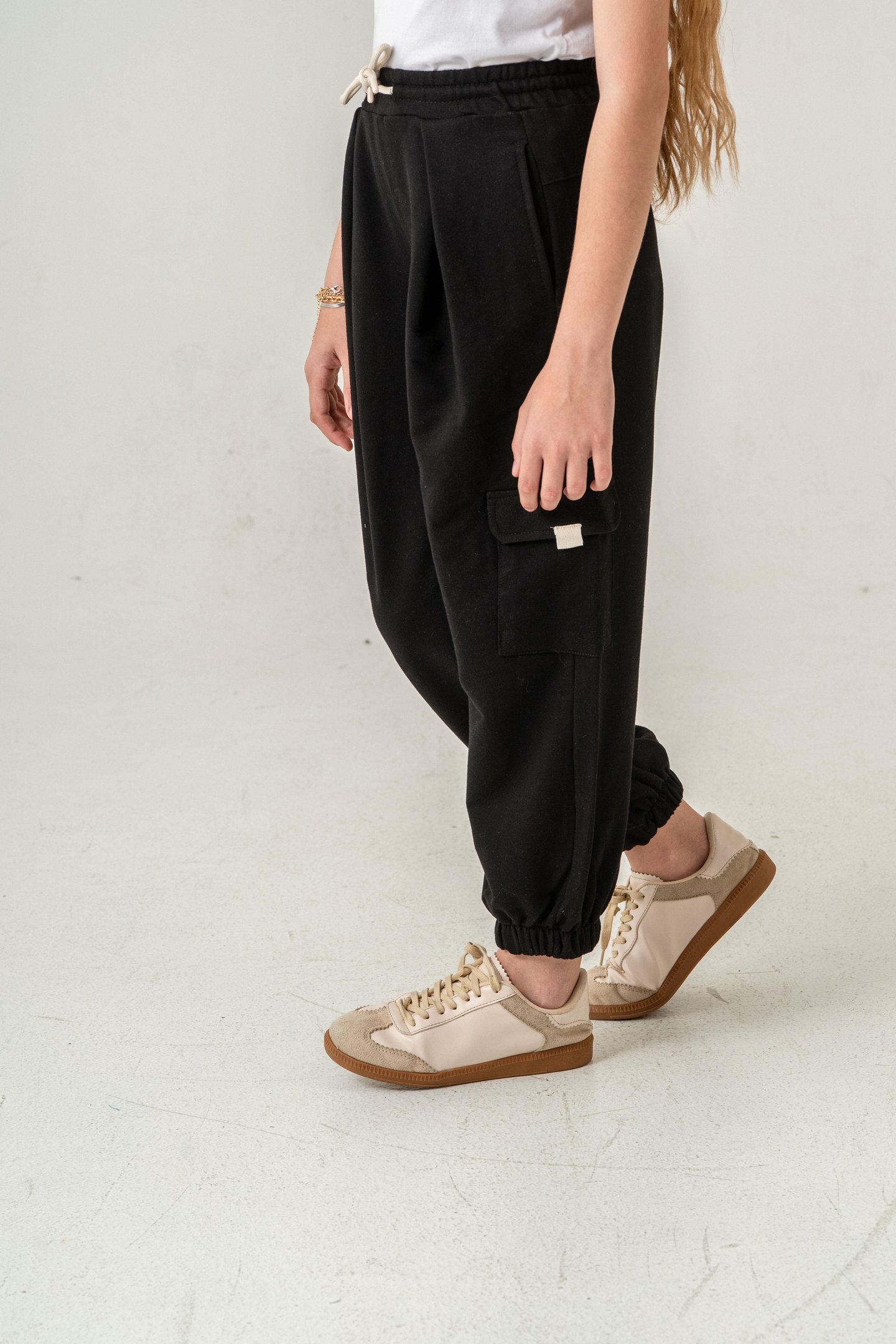 Kargo Cepli Paça Lastikli Cep Kapagı Balıksırtlı Kız Çocuk Eşofman Altı