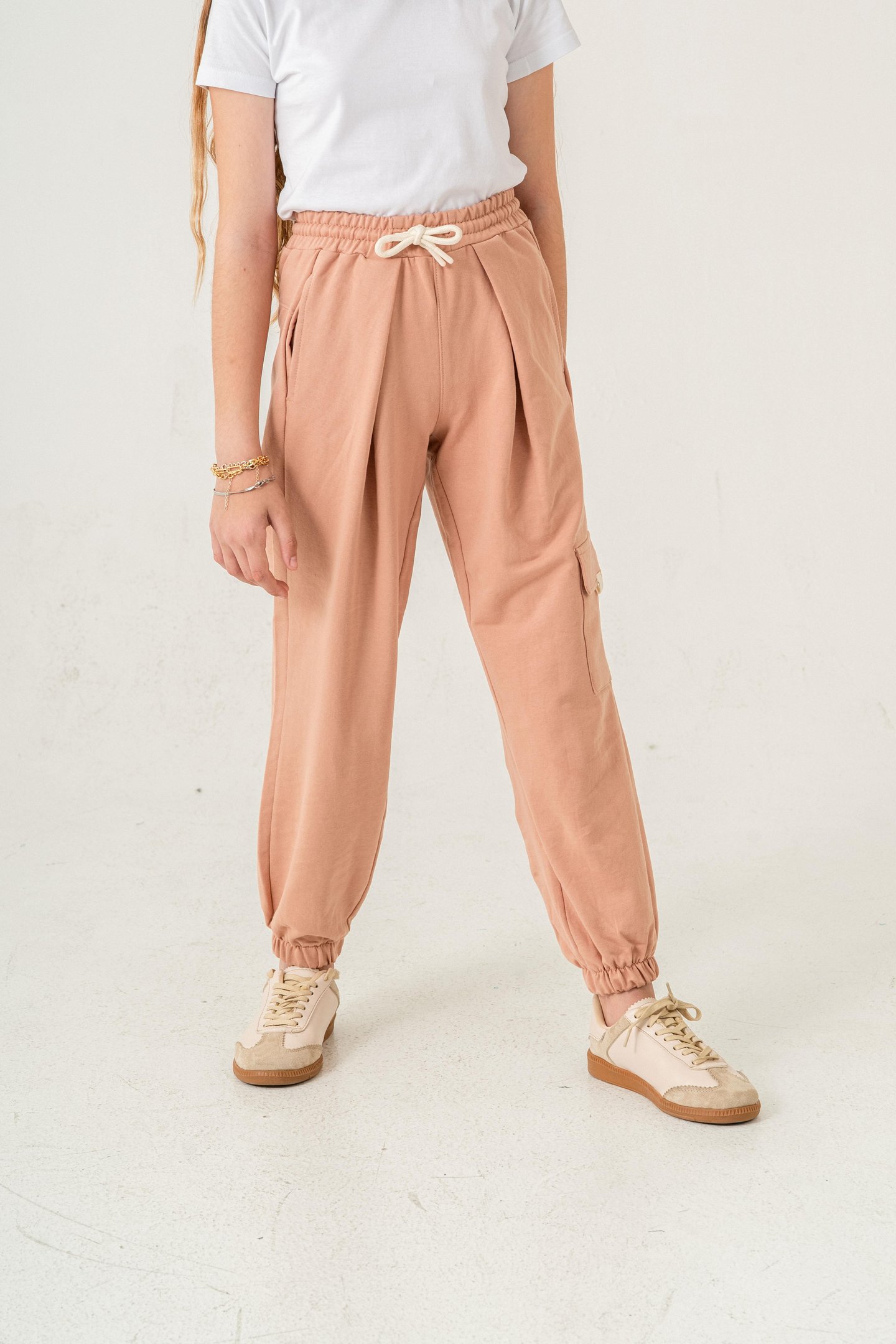 Kargo Cepli Paça Lastikli Cep Kapagı Balıksırtlı Kız Çocuk Eşofman Altı