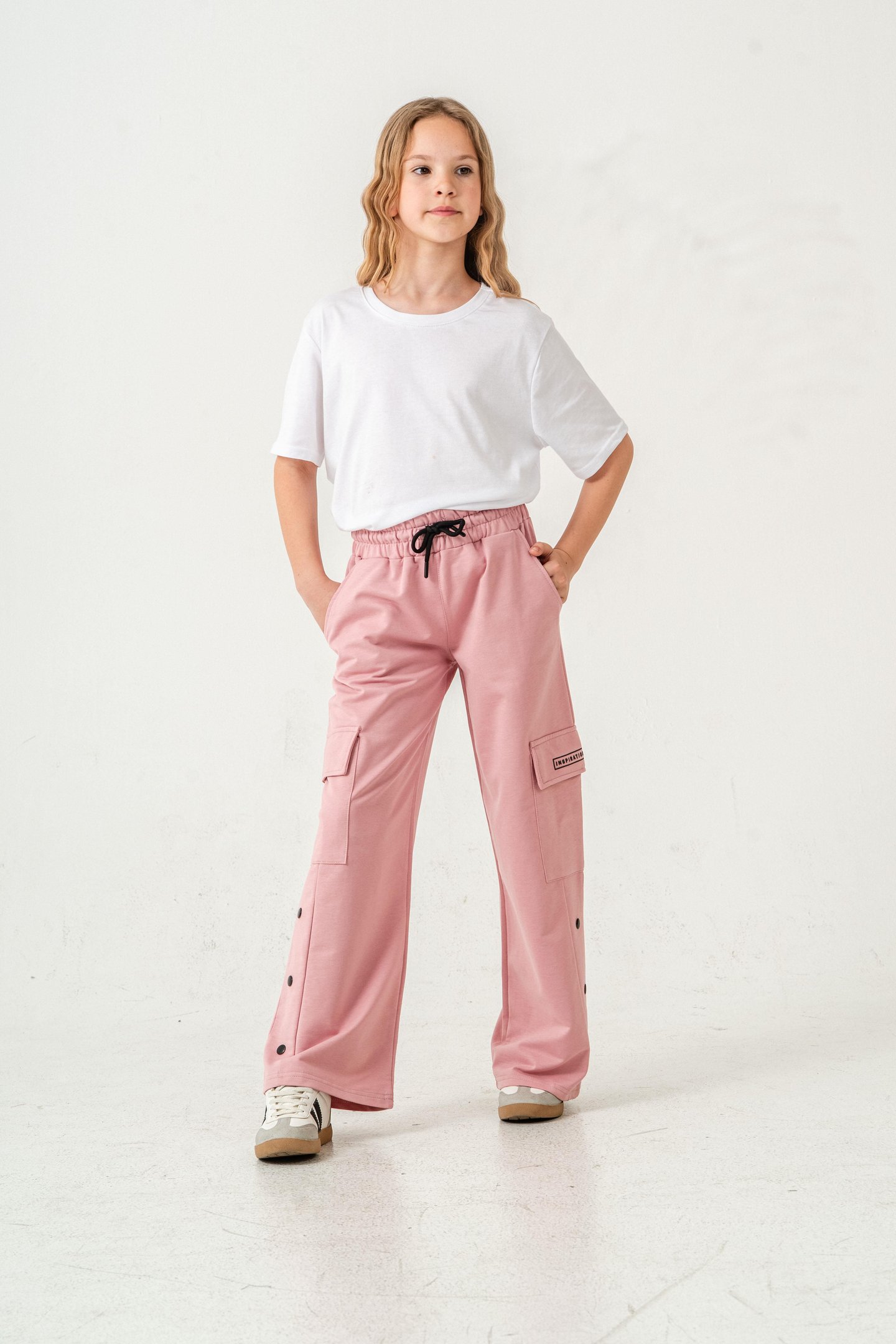 Kargo Cepli Paçalar Rivetli Cep Kapagı Inspiration Baskılı Kız Çocuk Eşofman Altı