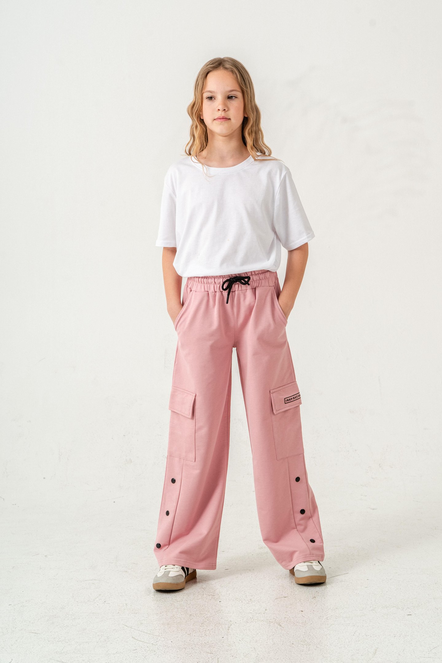 Kargo Cepli Paçalar Rivetli Cep Kapagı Inspiration Baskılı Kız Çocuk Eşofman Altı