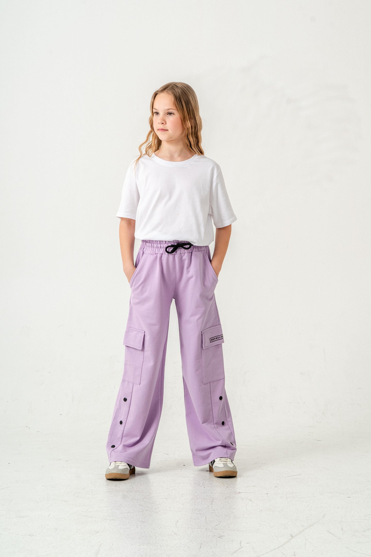 Kargo Cepli Paçalar Rivetli Cep Kapagı Inspiration Baskılı Kız Çocuk Eşofman Altı