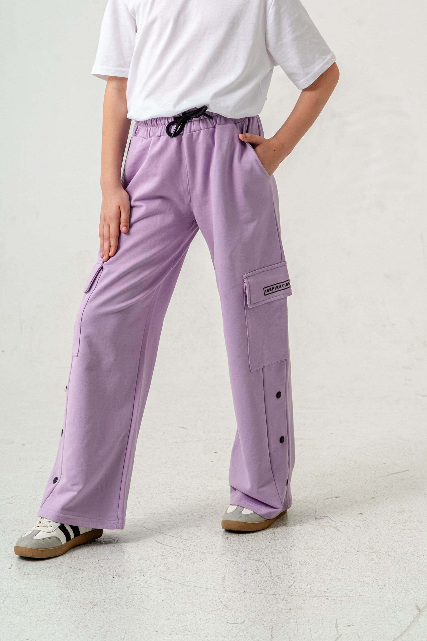 Kargo Cepli Paçalar Rivetli Cep Kapagı Inspiration Baskılı Kız Çocuk Eşofman Altı