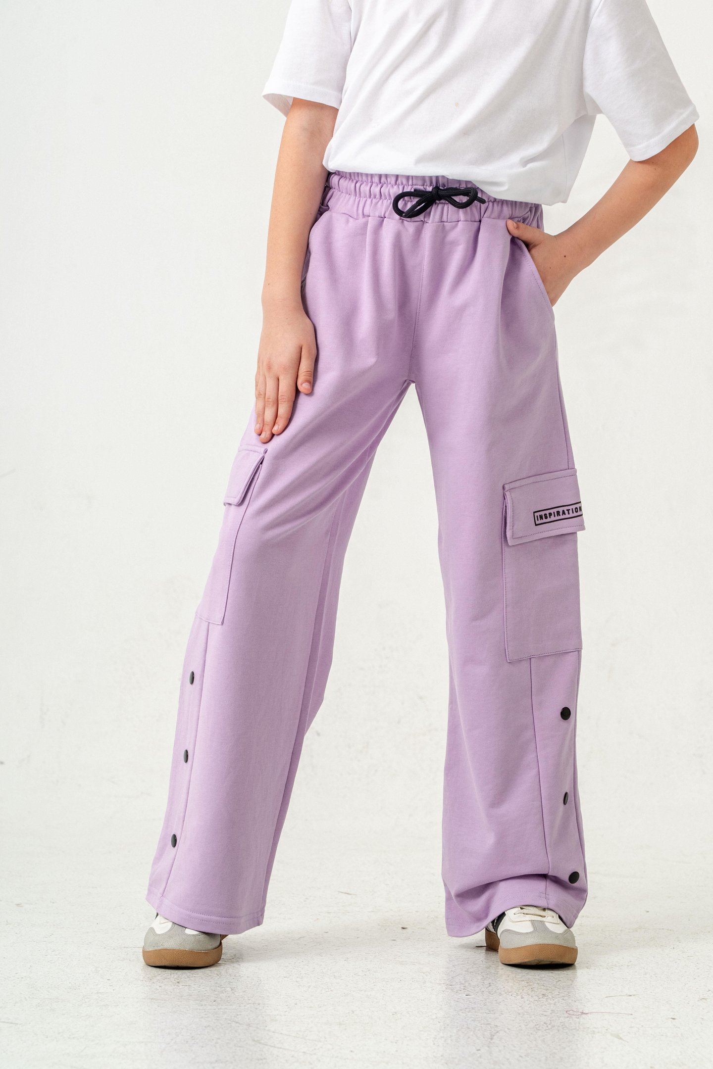 Kargo Cepli Paçalar Rivetli Cep Kapagı Inspiration Baskılı Kız Çocuk Eşofman Altı