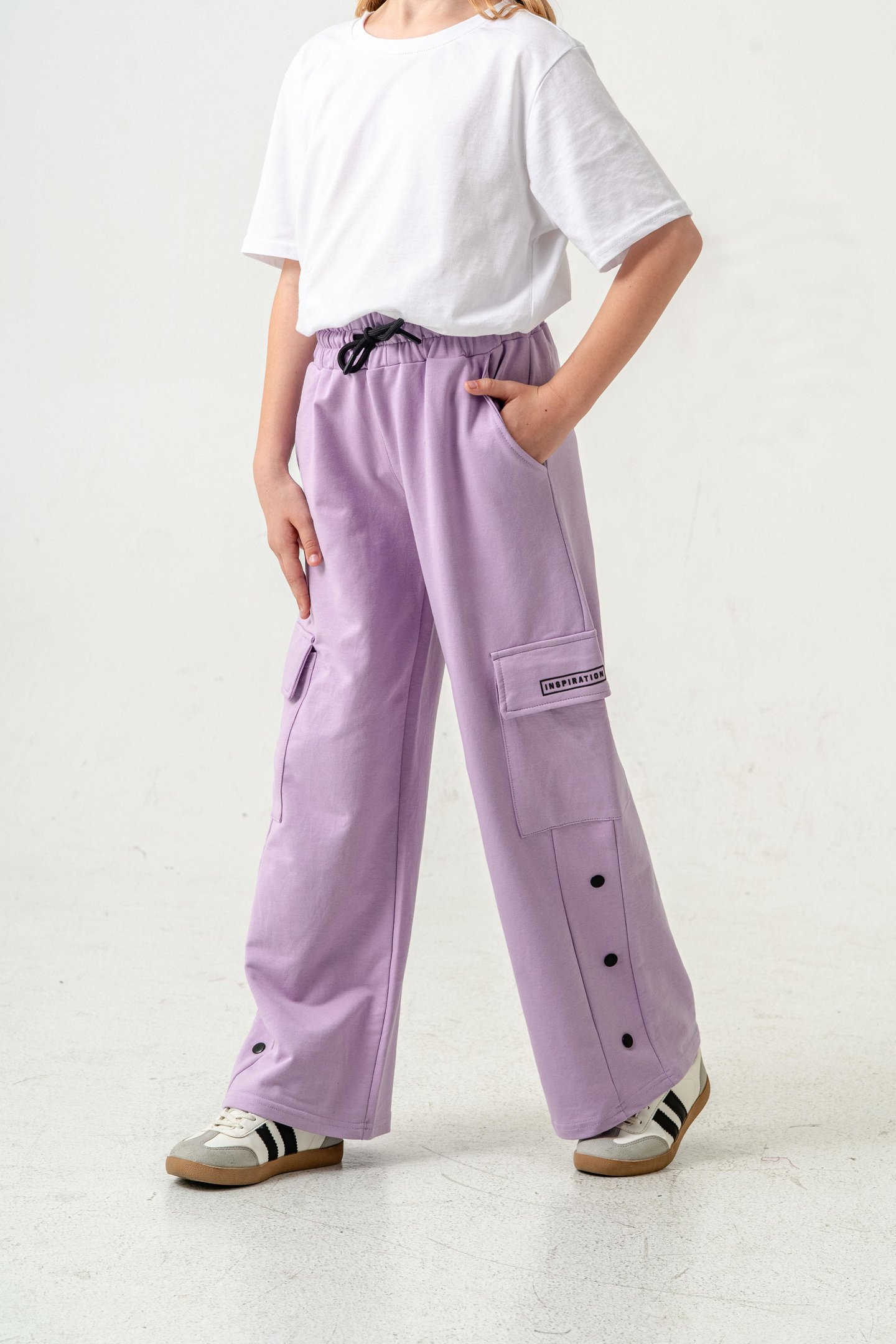 Kargo Cepli Paçalar Rivetli Cep Kapagı Inspiration Baskılı Kız Çocuk Eşofman Altı